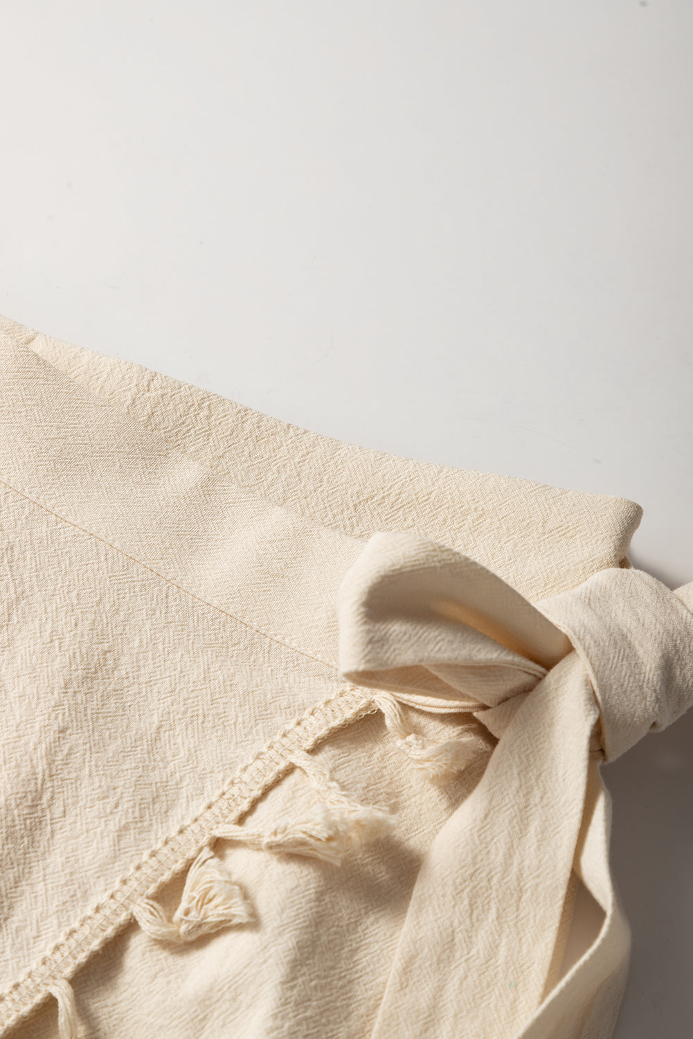 Apricot Tassel Trim Wrap Knot Side Bohemian Style Mini Skort - eAura