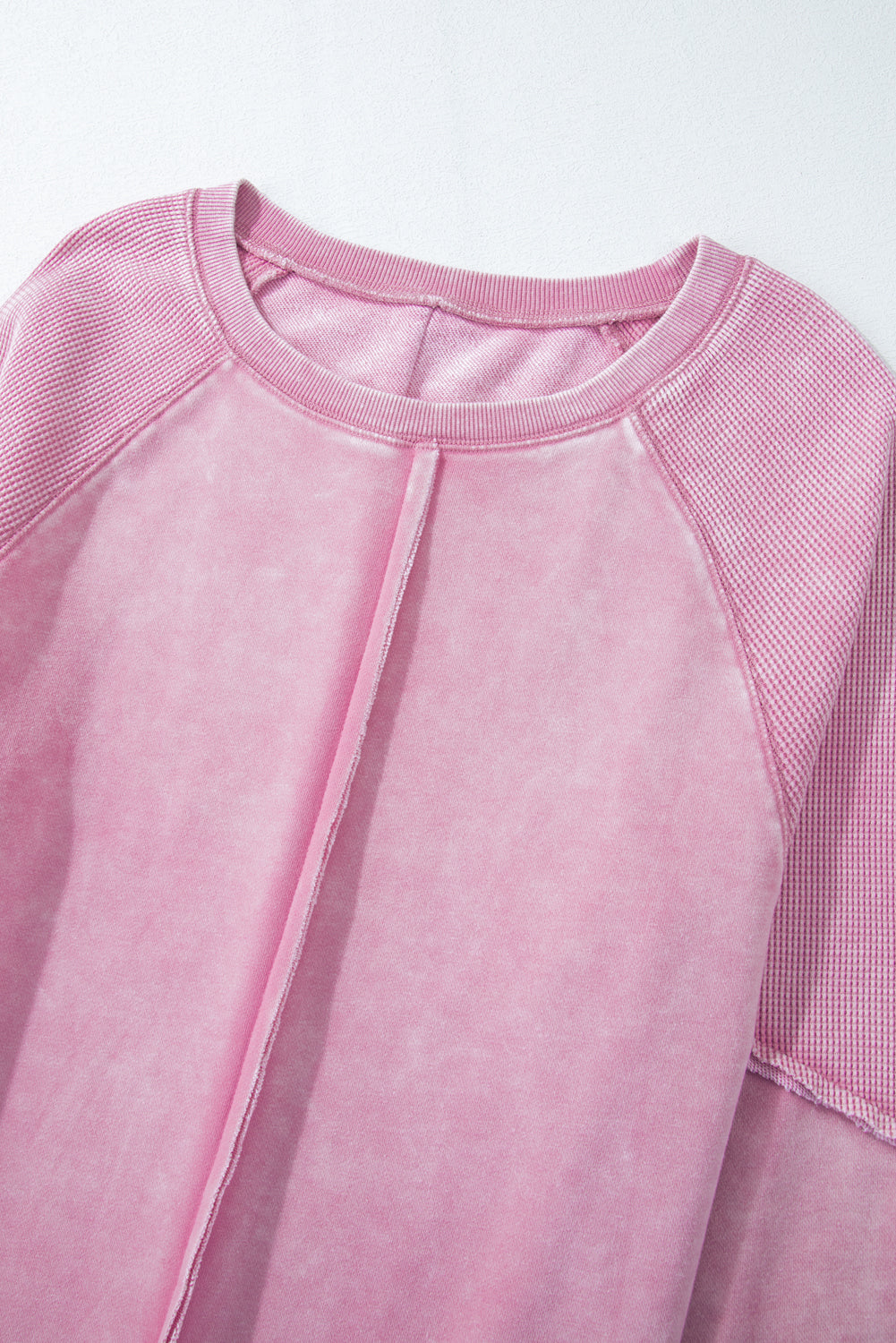 Black Solid Waffle Knit Patchwork Raglan Sleeve Sweatshirt Dear-Lover Dropshipping