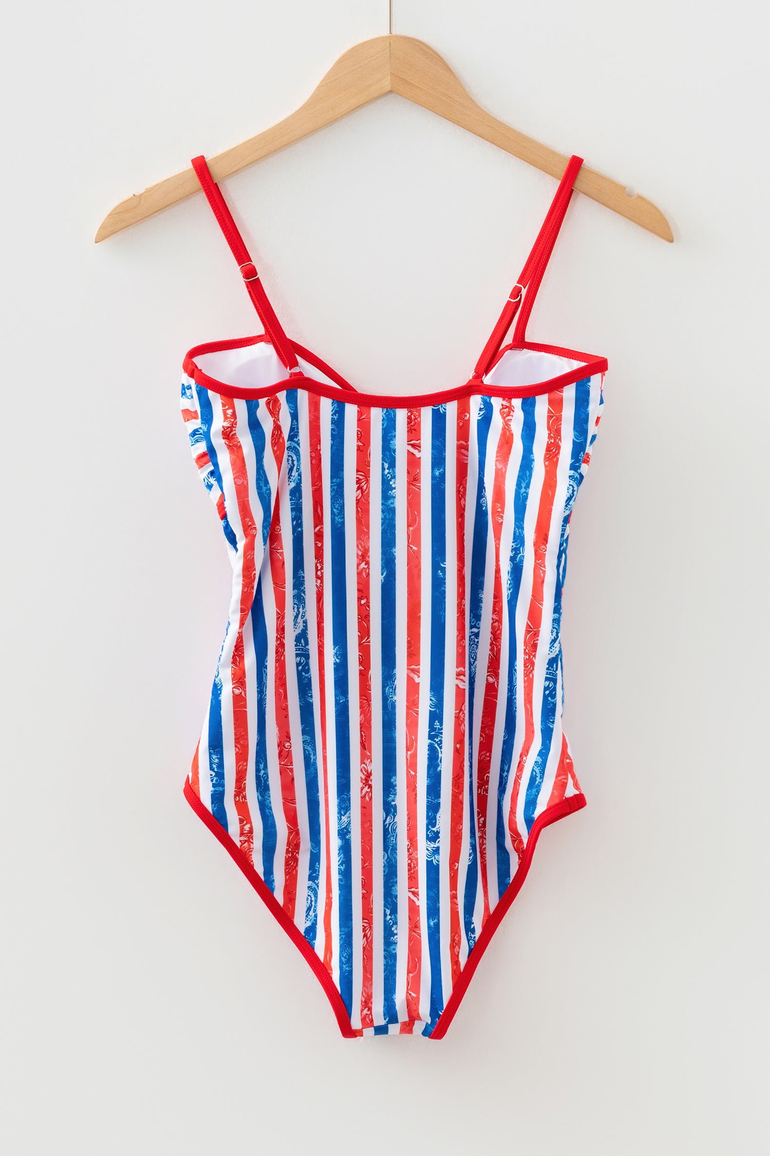 Stars & Stripes Floral Cutout Spaghetti Strap One-Piece Swimsuit