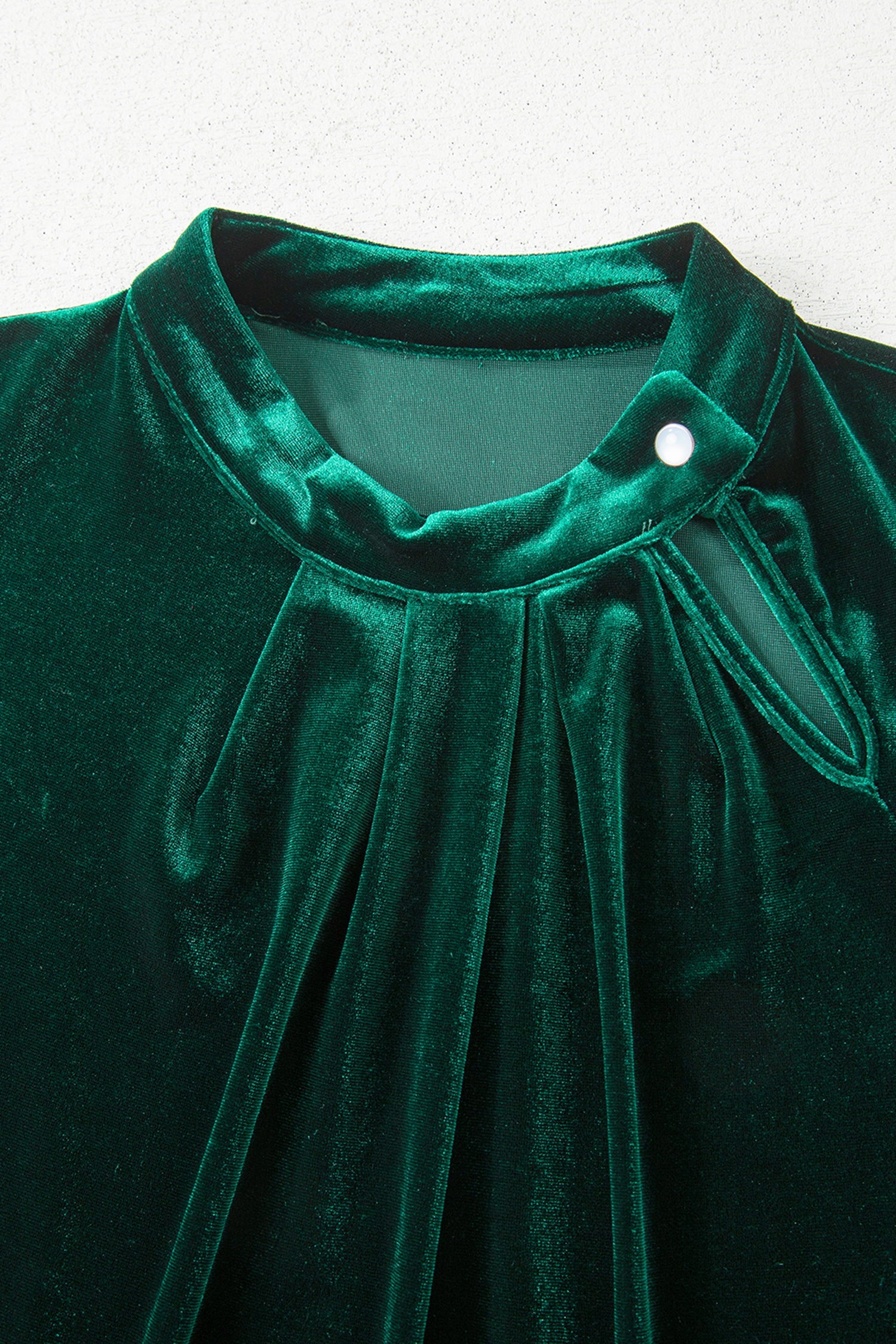 Asymmetric Button Keyhole Neck Long Sleeve Velvet Blouse - Tops/Blouses & Shirts