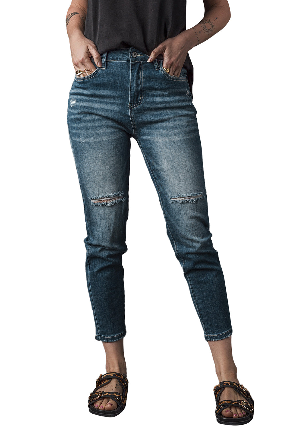 Blue Distressed Ripped Skinny Jeans Beagle Boutique Fashion Outlet