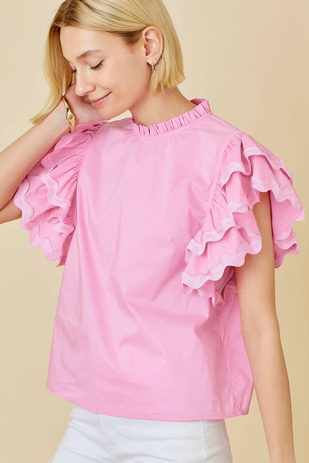 Bonbon Ricrac Ruffled Sleeve Frilled Collar Blouse eAura