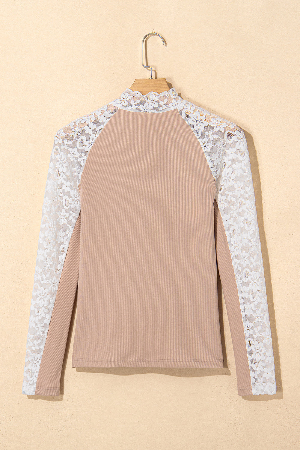 Smoke Grey Floral Lace Patchwork Long Sleeve High Neck Slim Top eAura