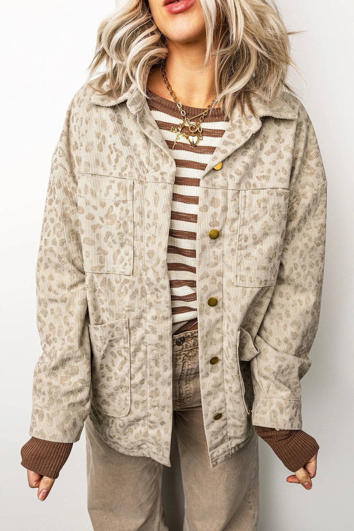 Ribbed Shirt Collar Long Sleeve Regular Fit Jacket