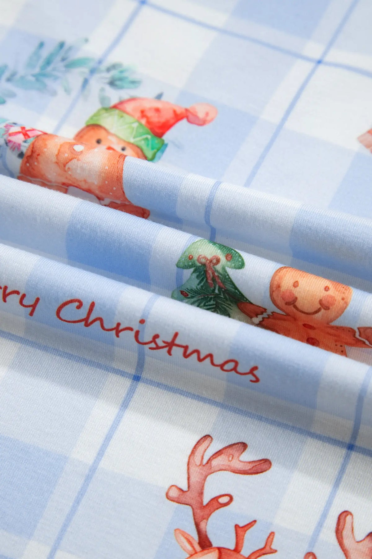 2pc Pajama Set Shirt Top & Straight-Leg Pants — Plaid Cartoon Christmas Print
