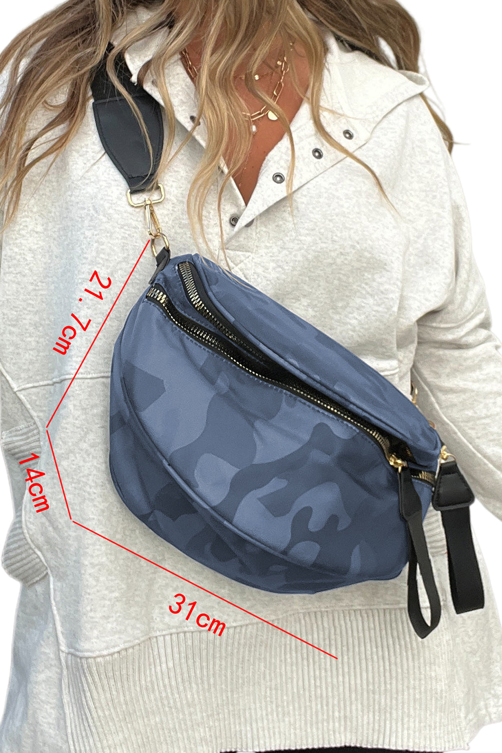 Black Camouflage Print Double Zipper Crossbody Bag