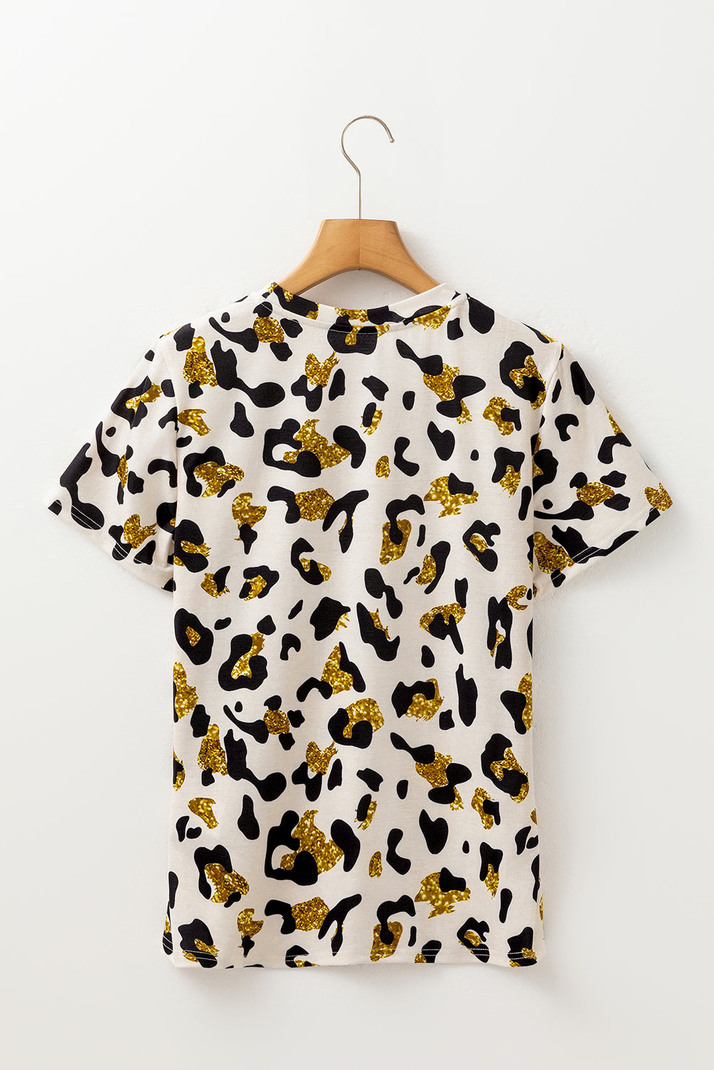 Apricot Leopard Print Round Neck Casual T Shirt eAura