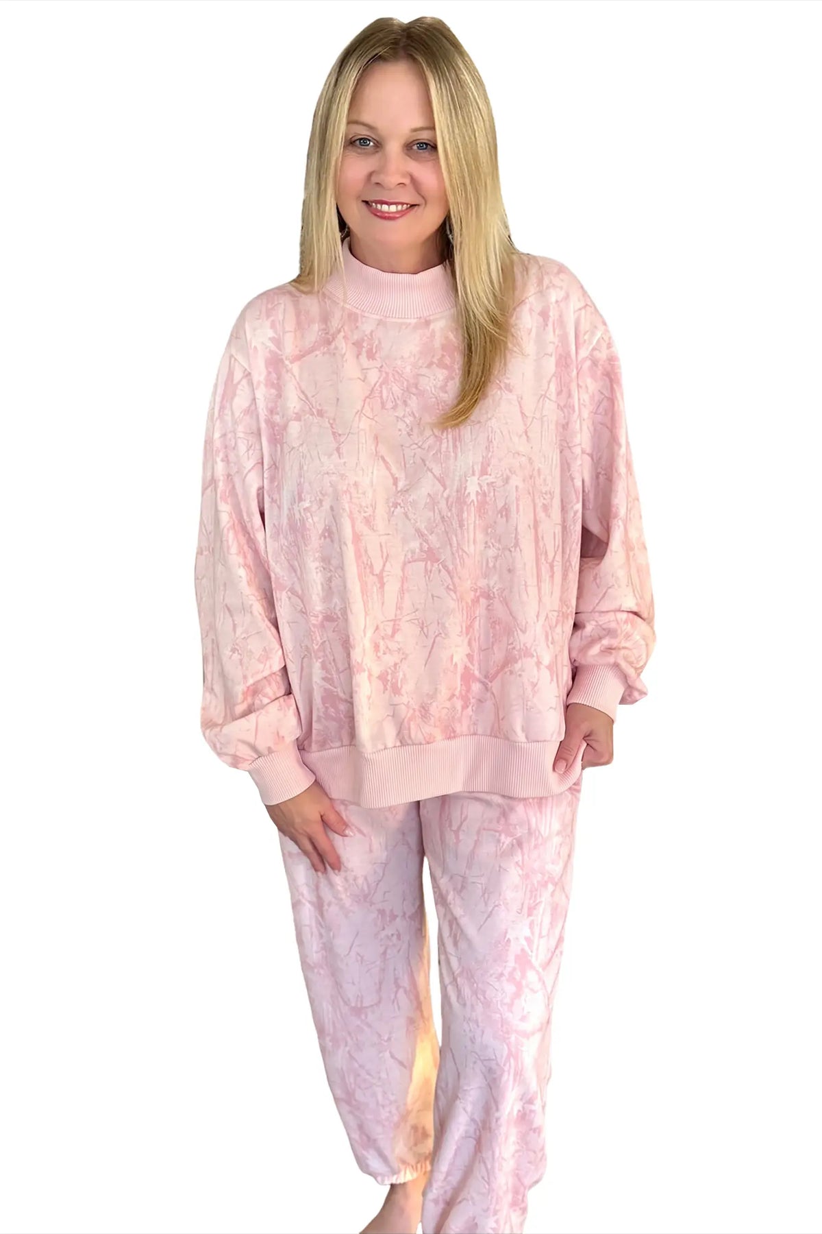 Camouflage Print Stand Neck Long Sleeve Regular Fit Plus Size Set – Grey
