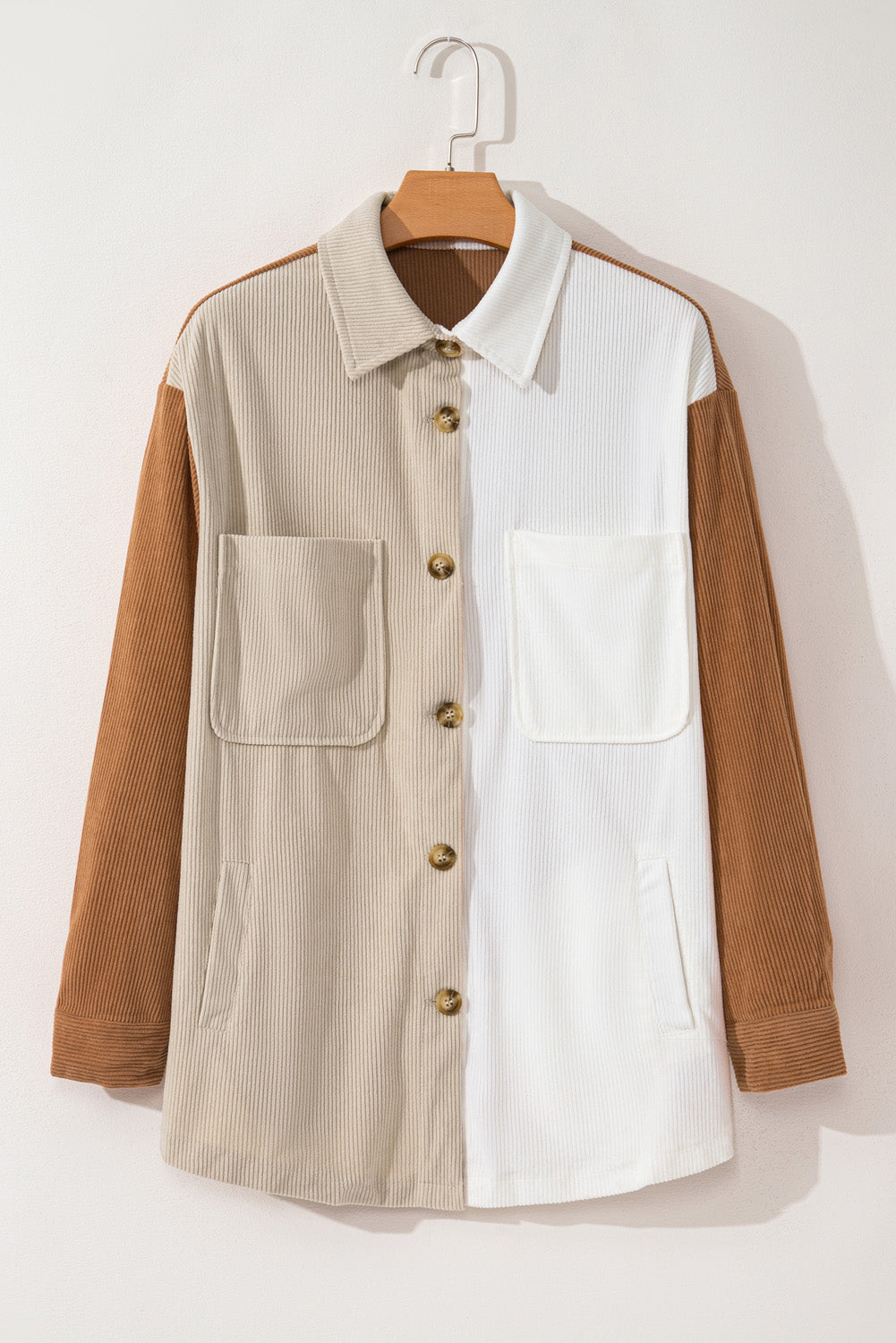 Multicolour Corduroy Colourblock Loose Shacket eAura