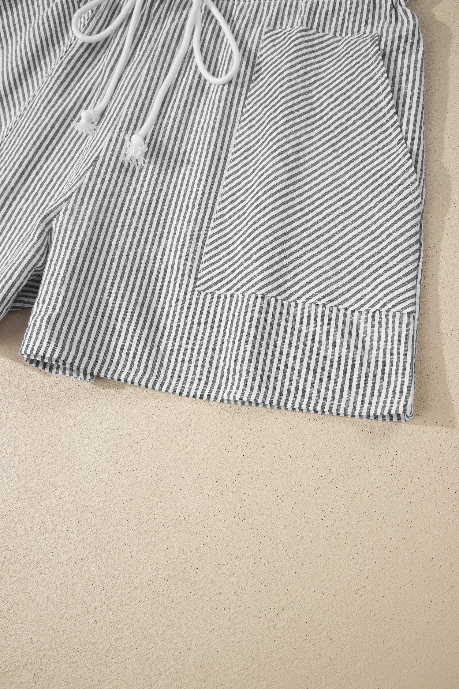 Grey Stripe Lace-Up Shorts with Pockets