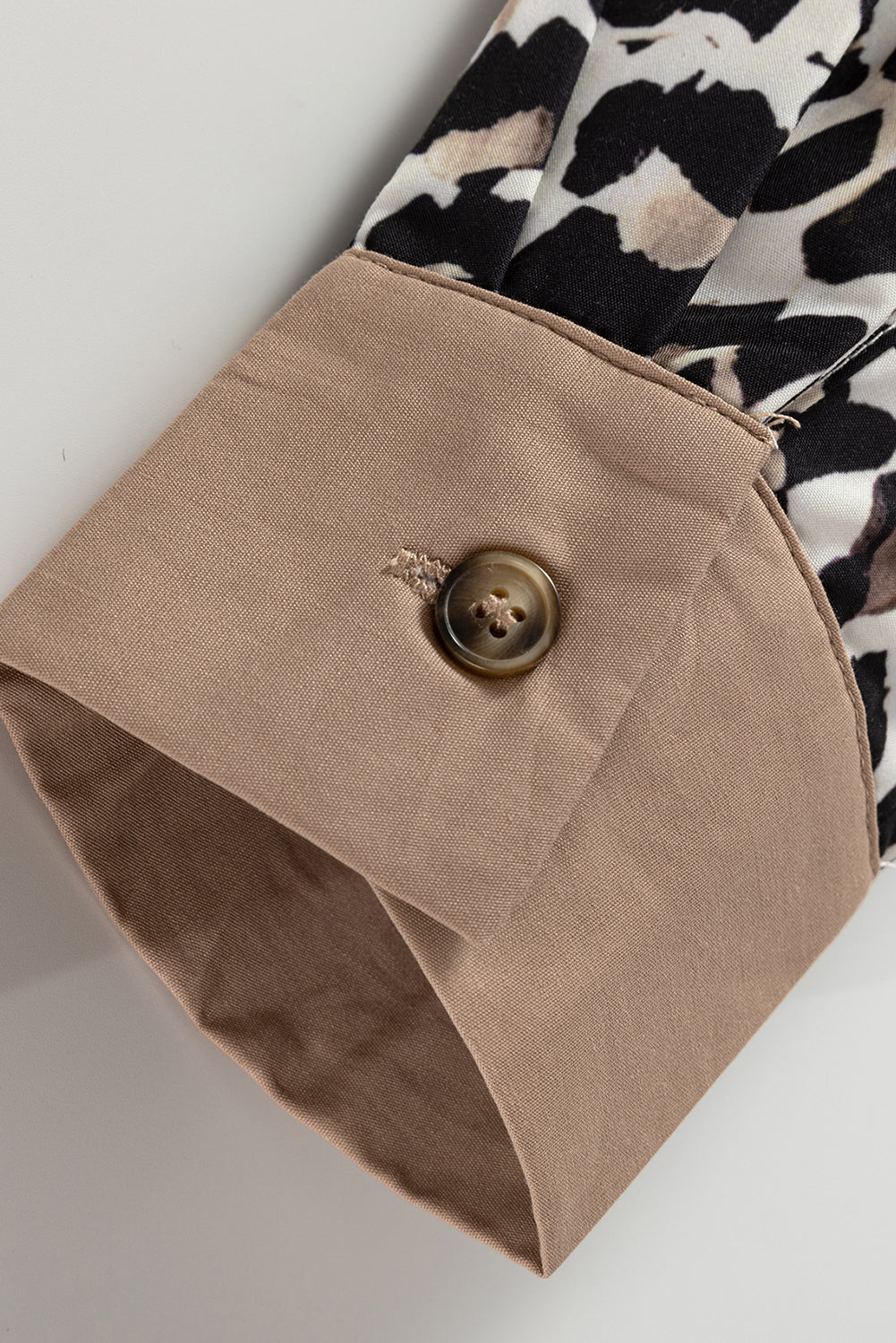 Button Striped Collar Leopard Print Long Sleeve Flared Dress - eAura