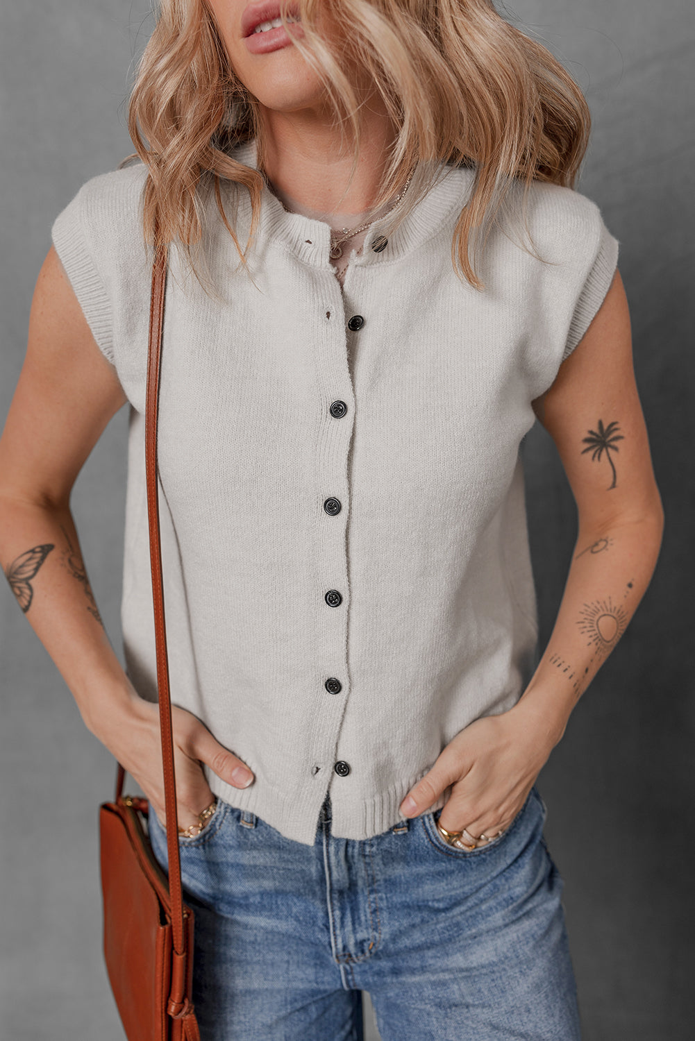 Jet Stream Button Up O Neck Sweater Vest eAura