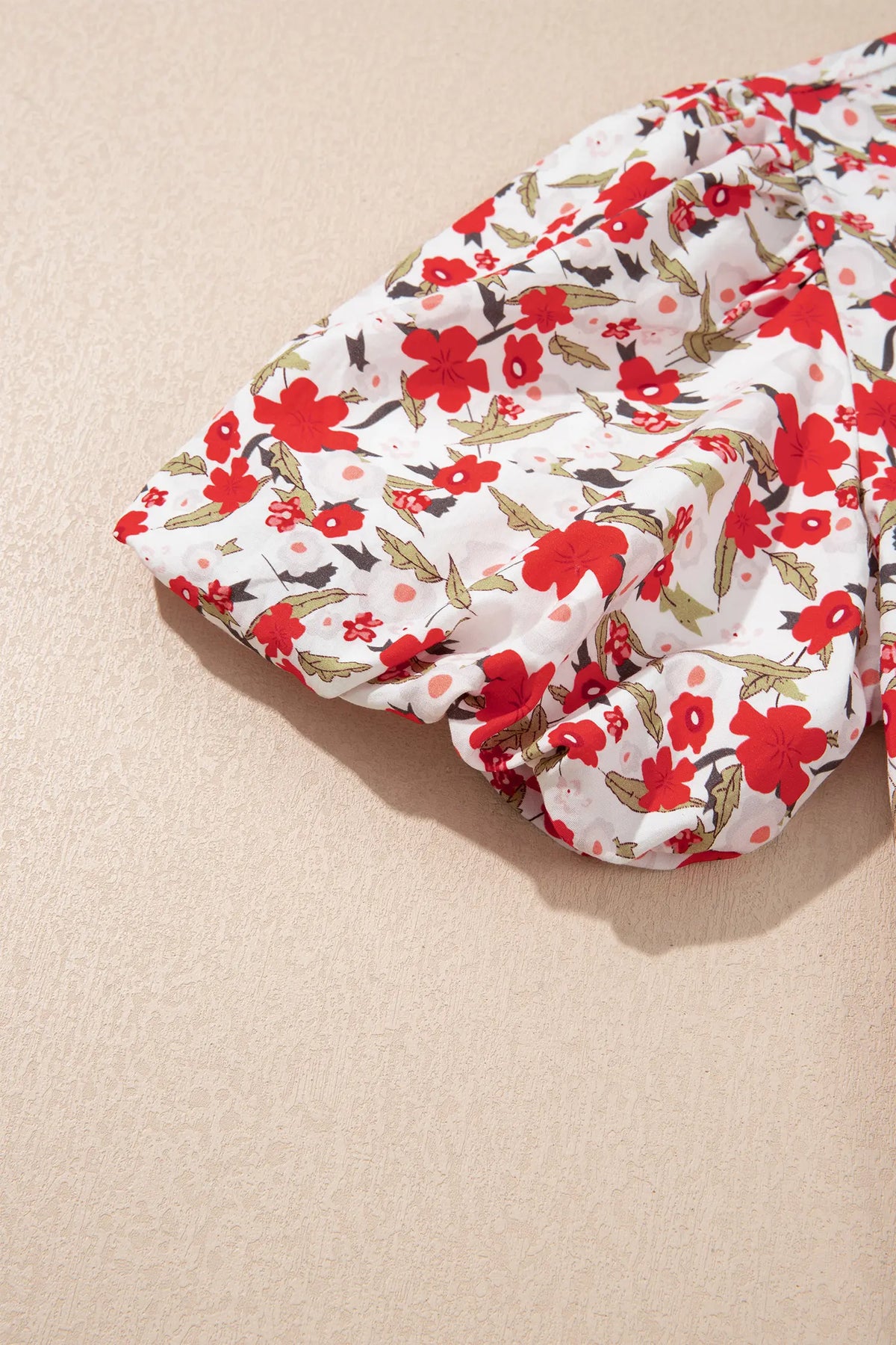 Floral Print Short Puff Sleeve Button Front Shirt