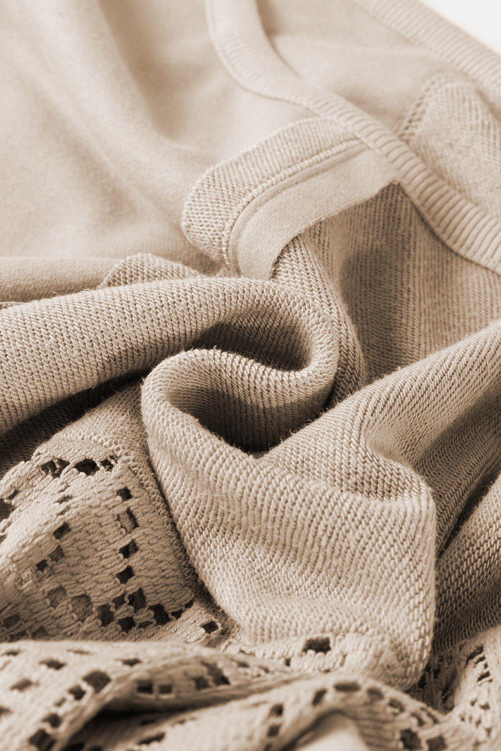 Knit Crochet Exposed Seam Ribbed Trim Sweatshirt eAura