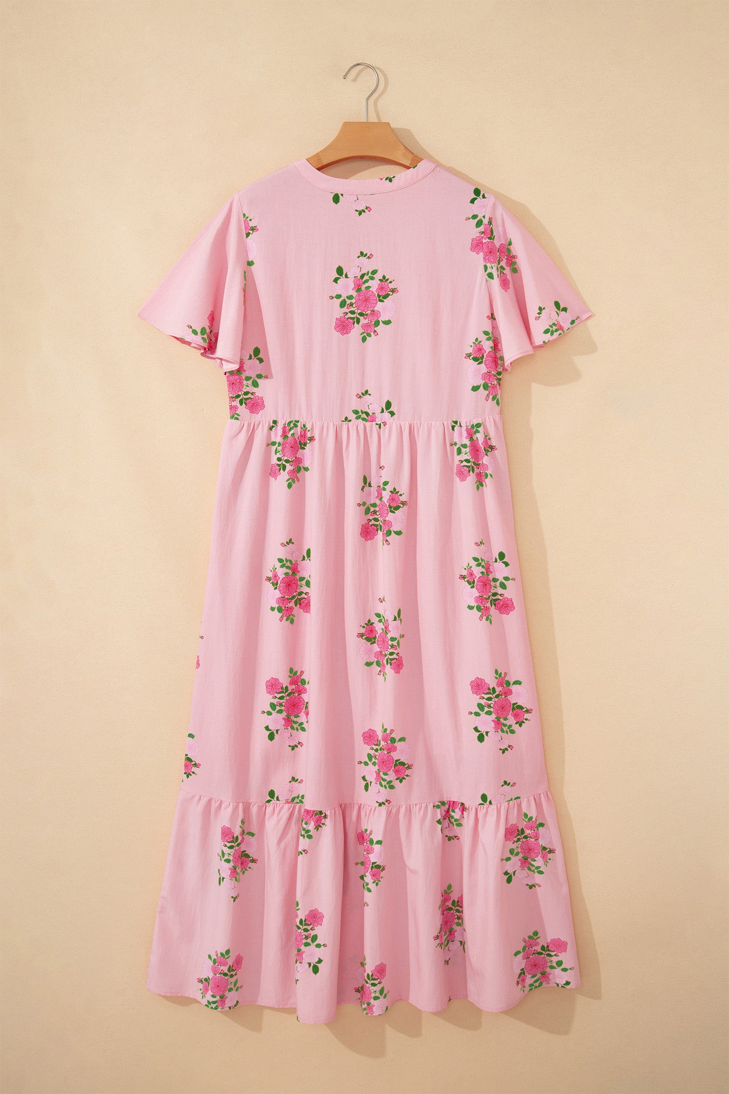 Floral Print Flutter Sleeve Maxi Dress