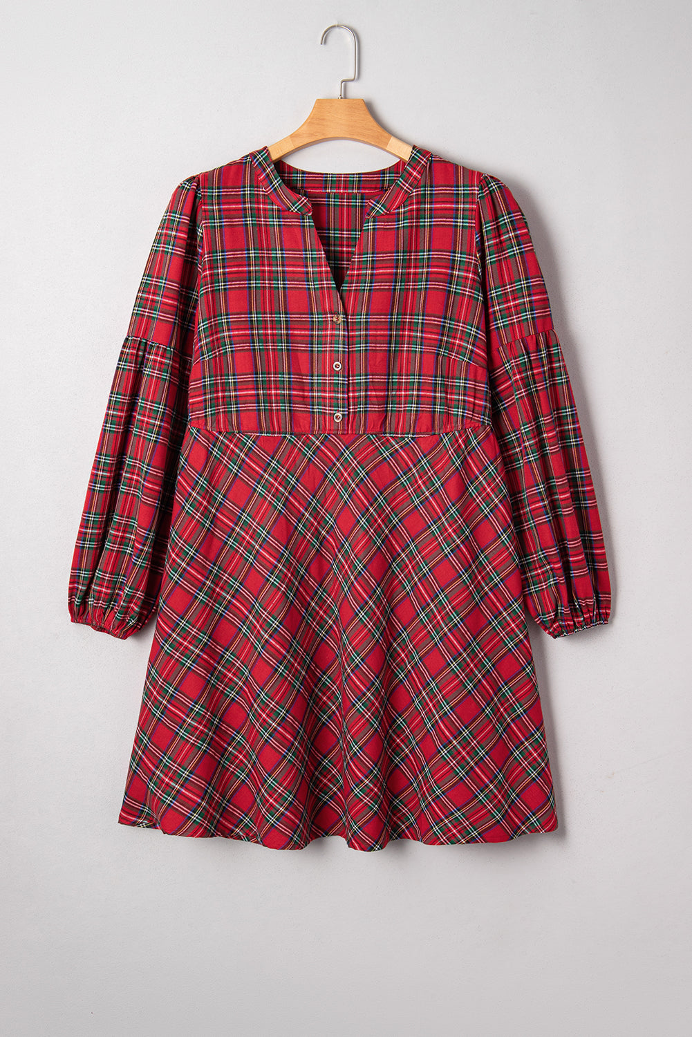 Plus Size Plaid Half Button Long Sleeve Holiday Dress - eAura