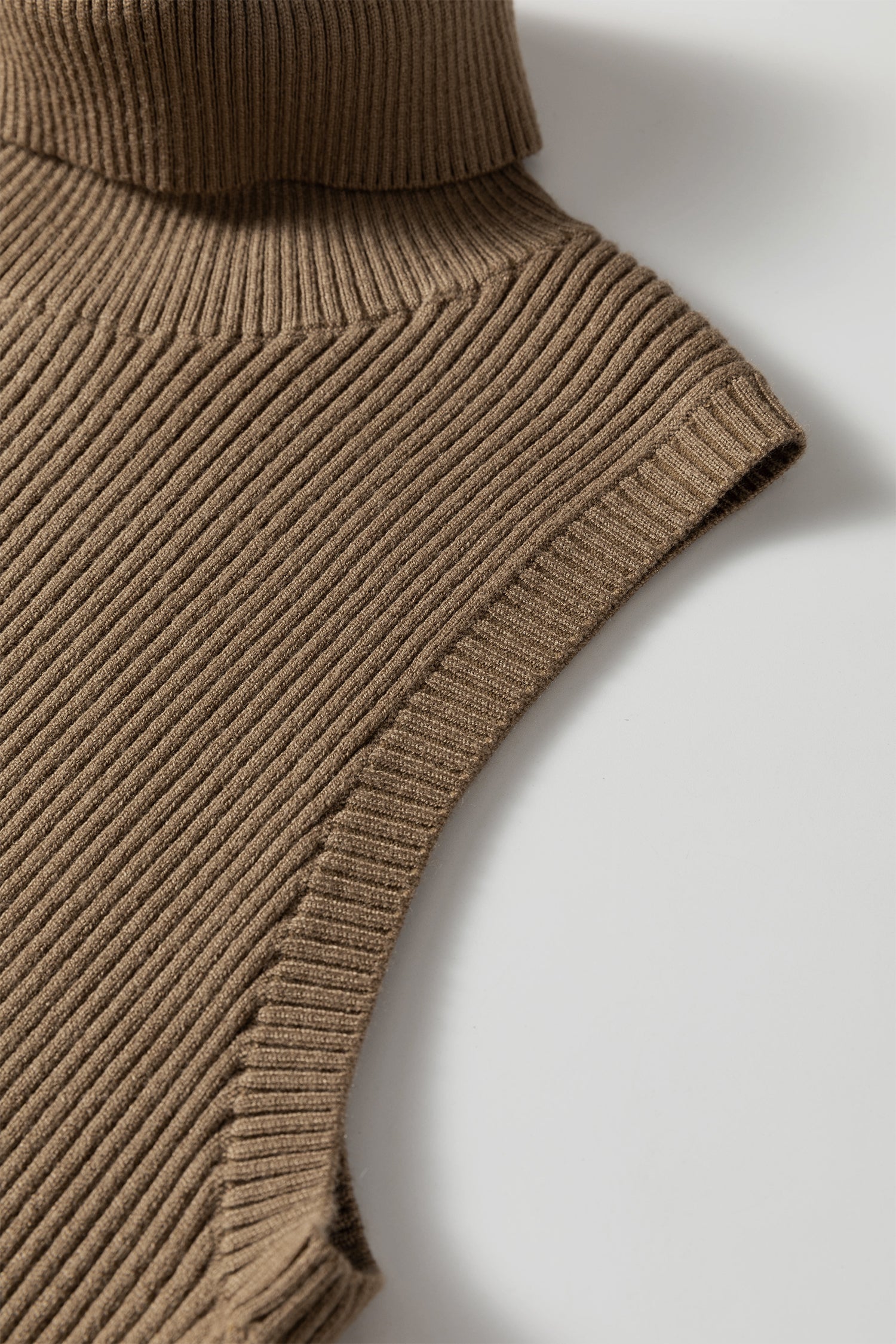 Western Ribbed Knit High Neck Sleeveless Waist Slim Fit Sweater Vest – Light French Beige