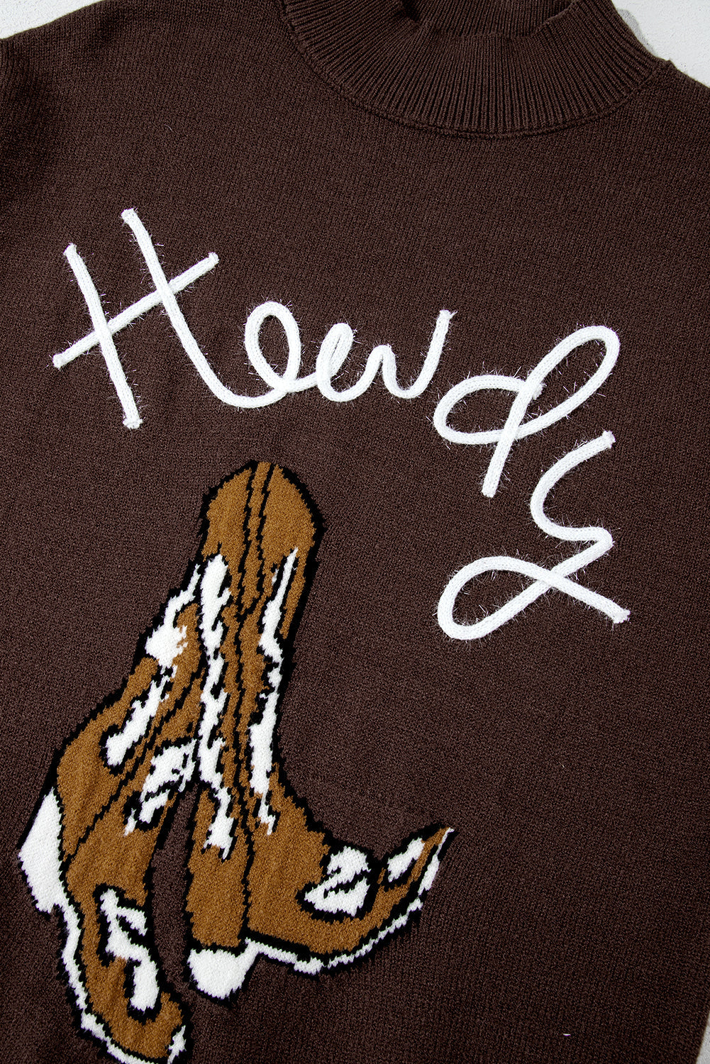 Coffee Western Howdy Boot Graphic High Neck Sweater Beagle Boutique Fashion Outlet
