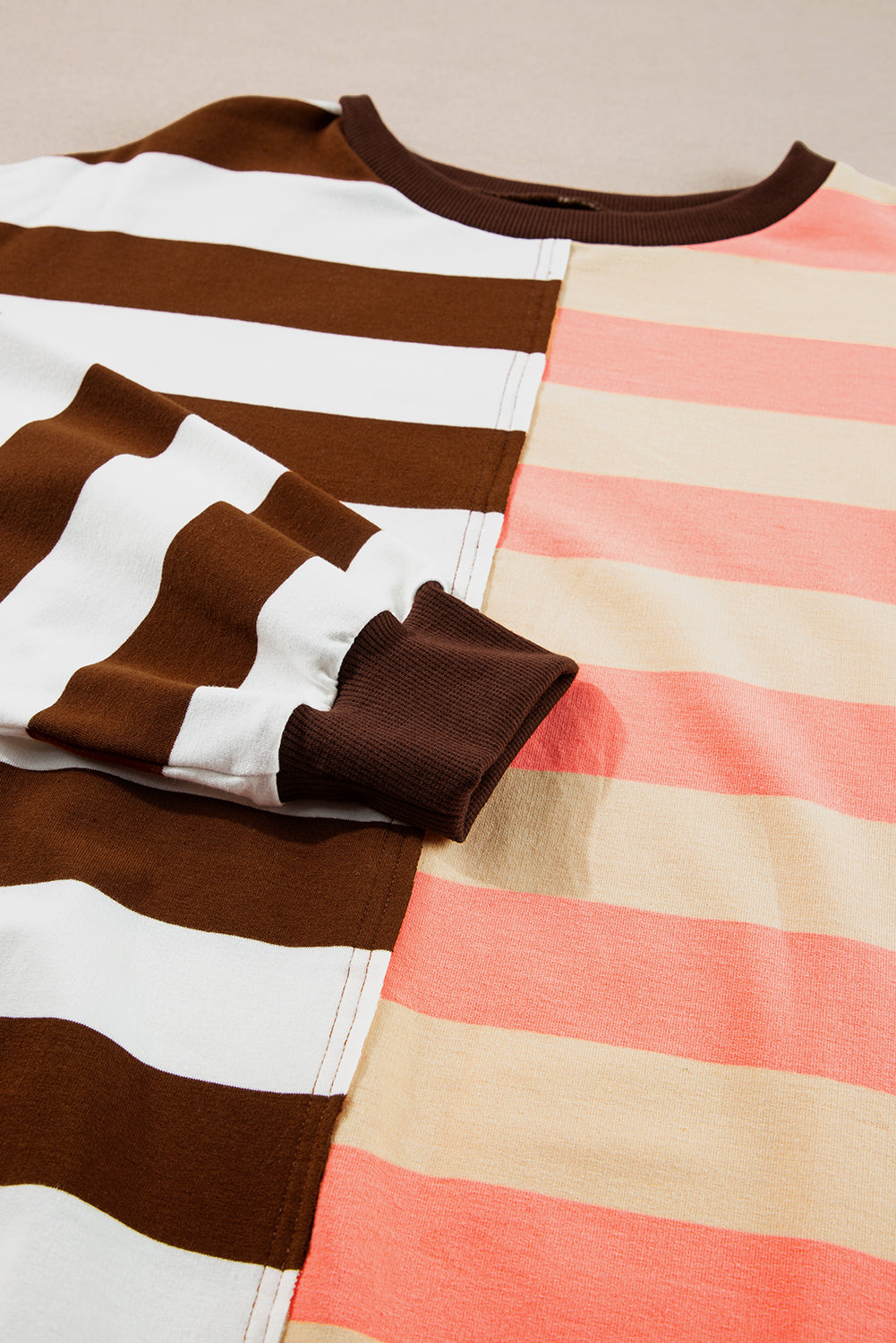 Brown Stripe Colour Block Drop Shoulder Pullover Sweatshirt eAura