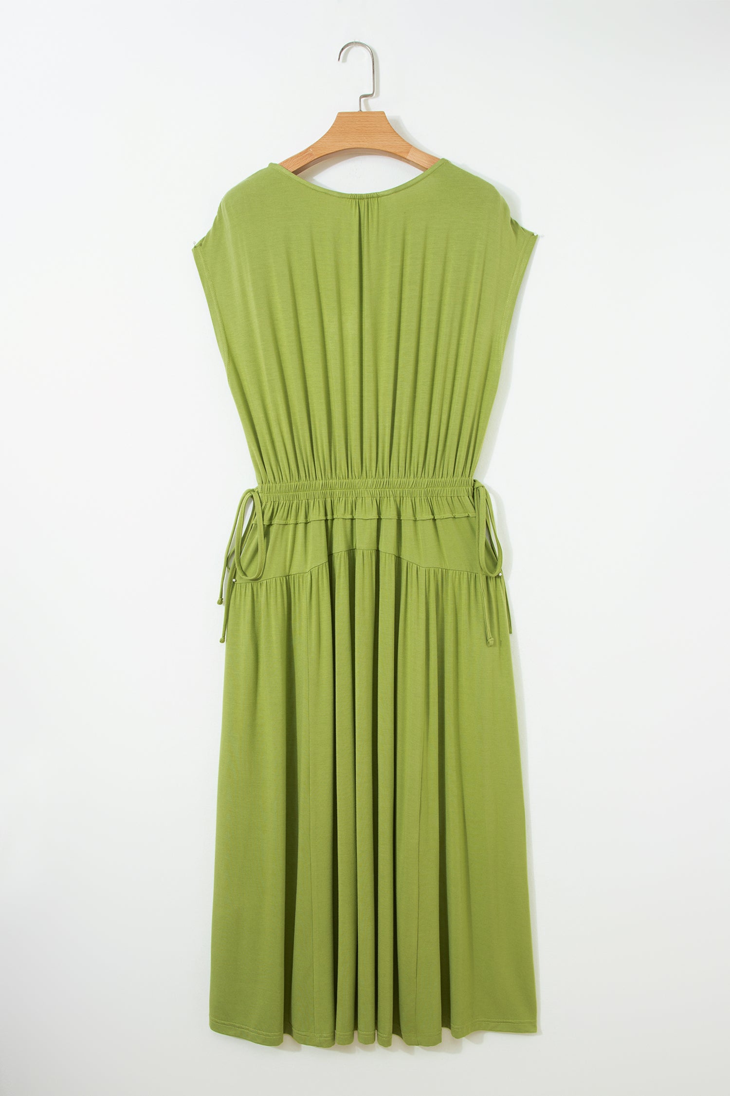 V-Neck Cap Sleeve Tunic Elastic Waist Versatile Maxi Dress