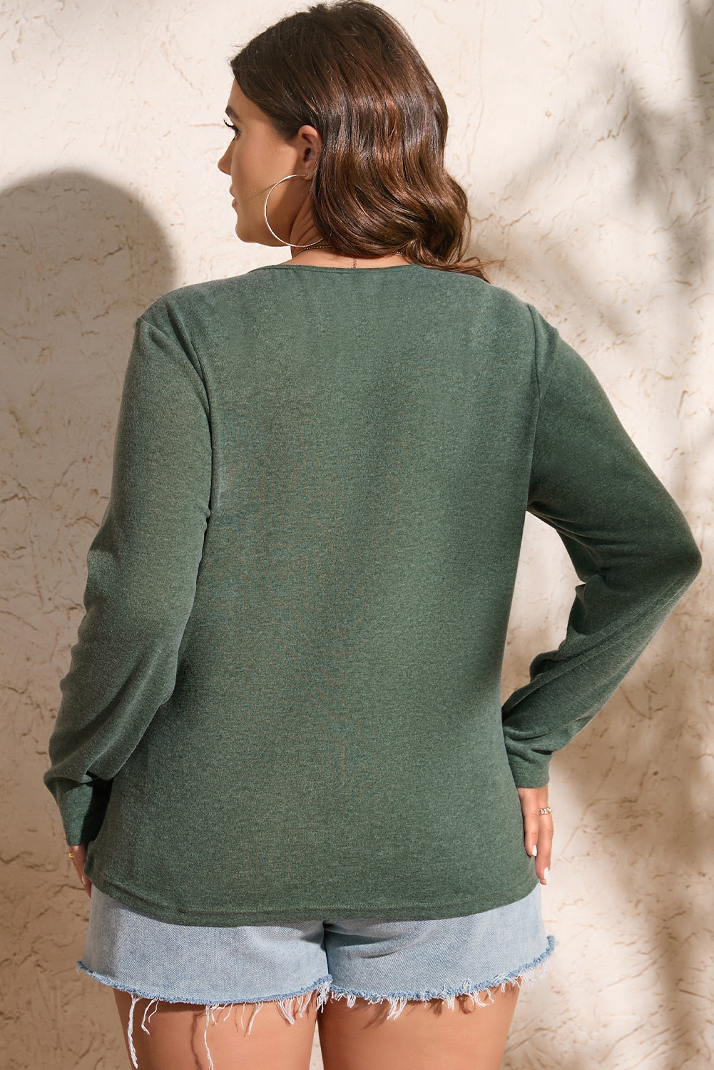 Mist Green Plus Size Snap Button Henley Top BB Fashion Outlet