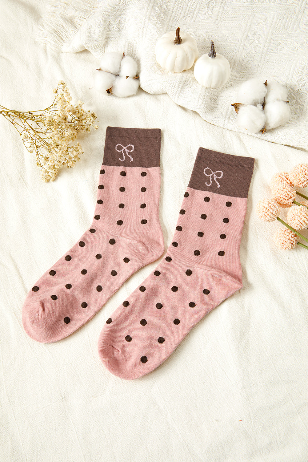 Pink Bow Polka Dot Colour-block Socks