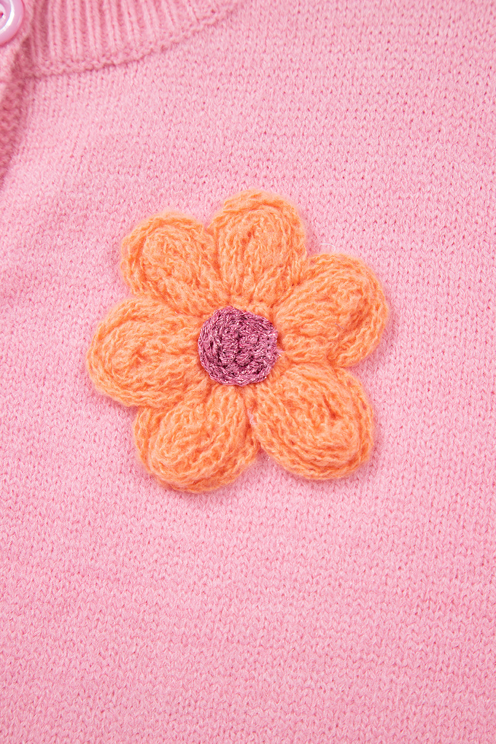 Pink Cute Knitted Floral Pattern Button Up Cardigan eAura