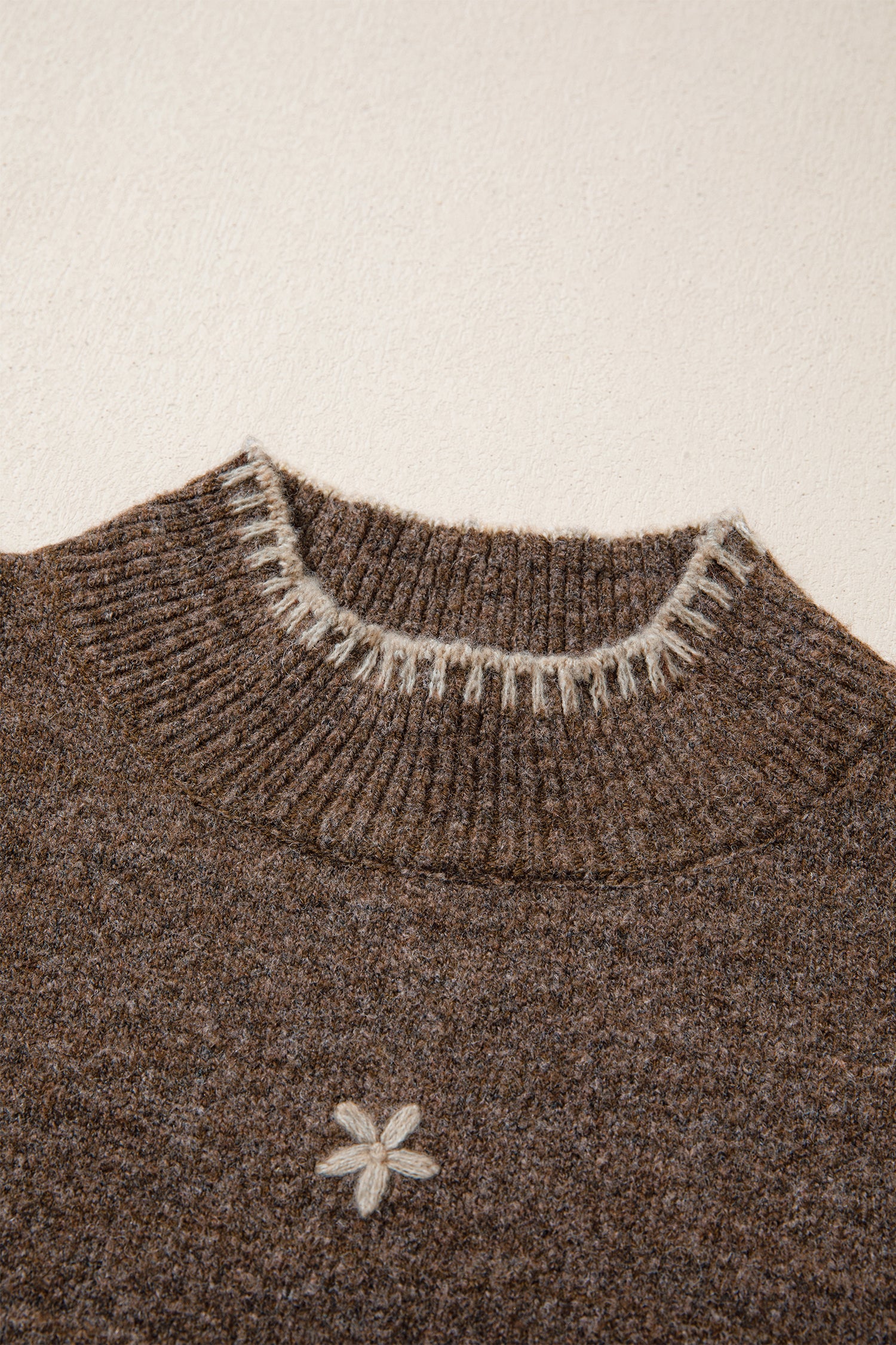 Floral Print High Neck Long Sleeve Sweater – Chicory Coffee