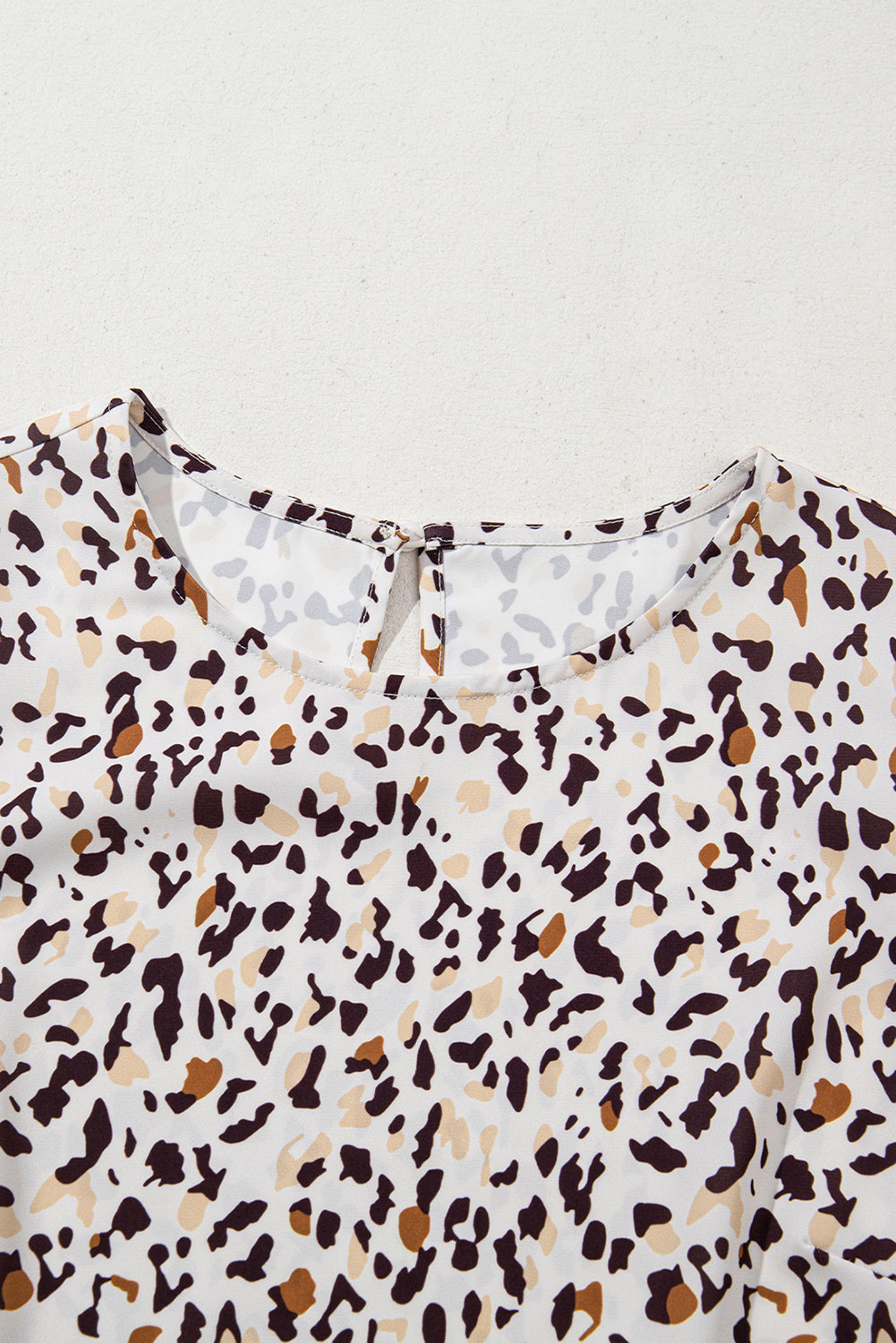 Khaki Leopard Ruffled Flutter Sleeve Keyhole Back Mini Dress - eAura