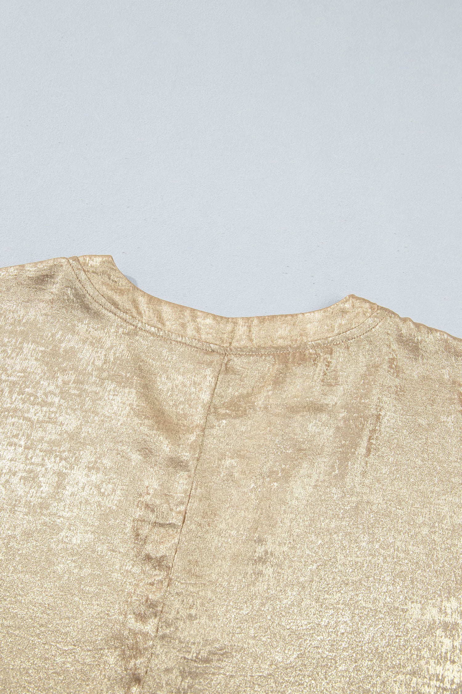 Parchment Metallic V Neck Button Cuffed Long Sleeve Dolman Blouse