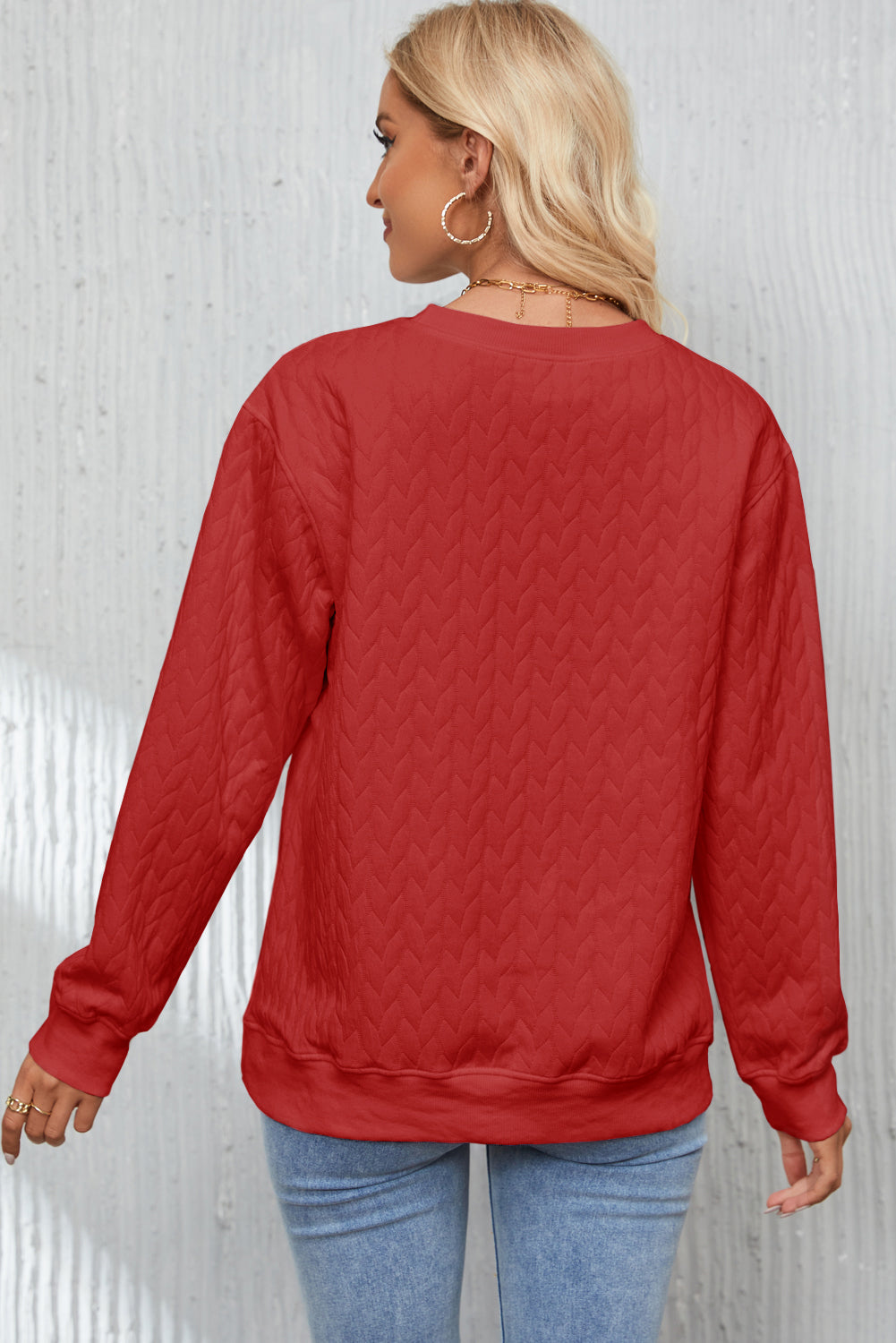 Racing Red Heart XOXO Chenille Embroidered Textured Sweatshirt eAura
