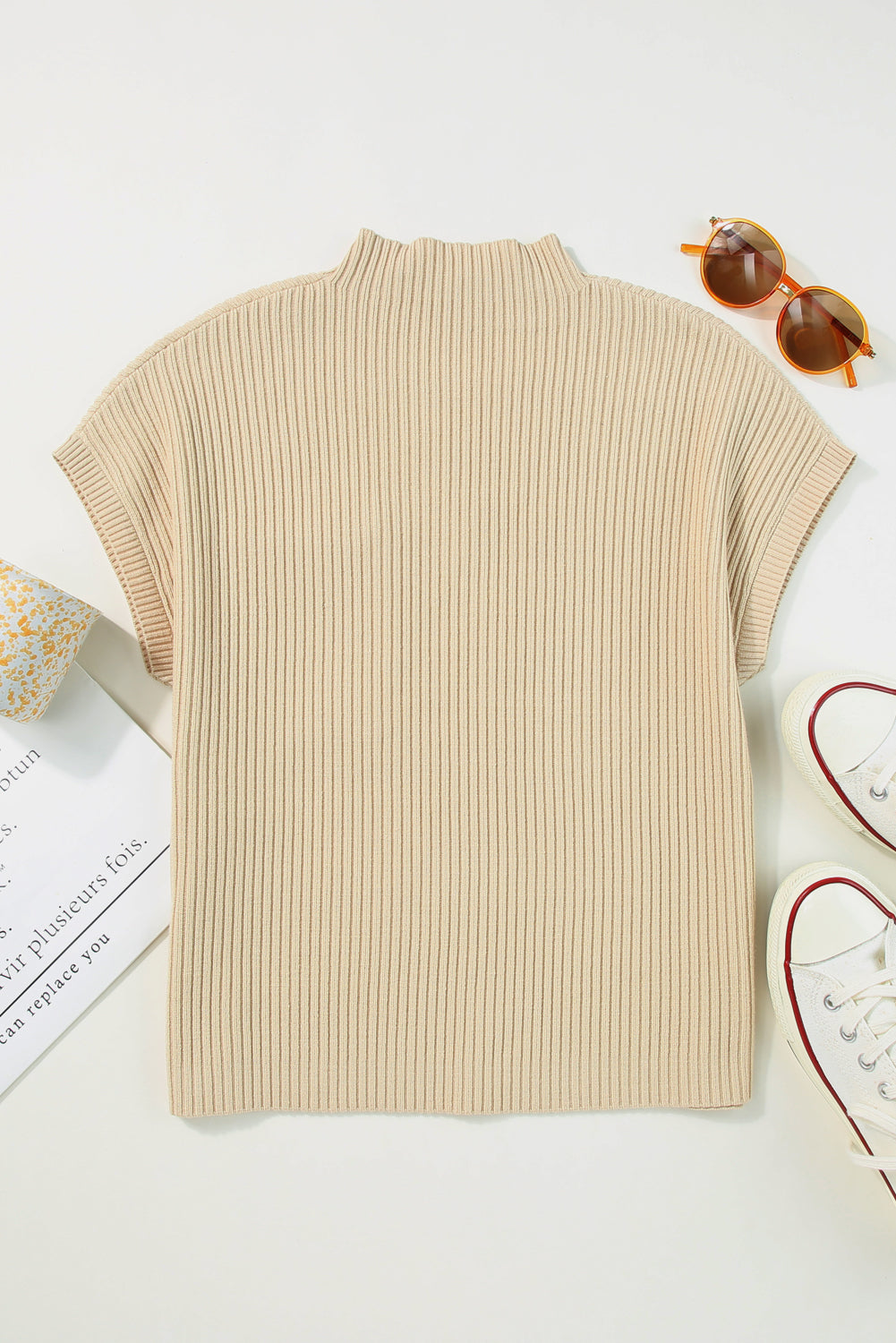 Black Patch Pocket Ribbed Knit Short Sleeve Sweater eAura