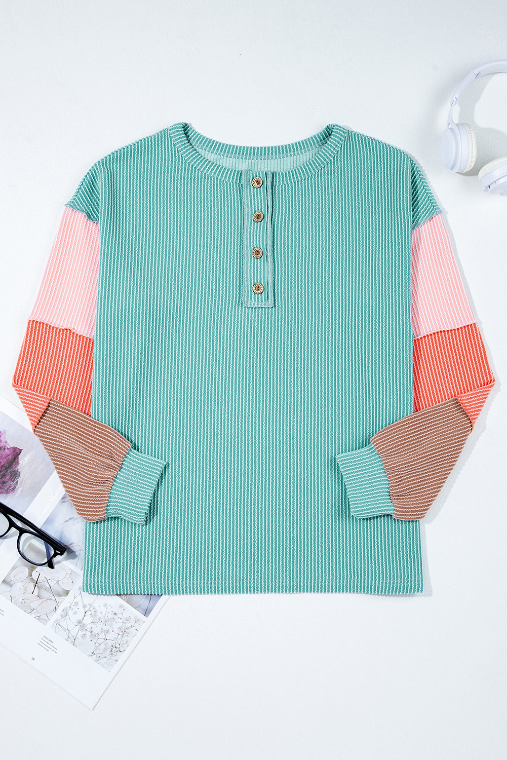 Multicolour Twisted Ribbed Henley Top - eAura