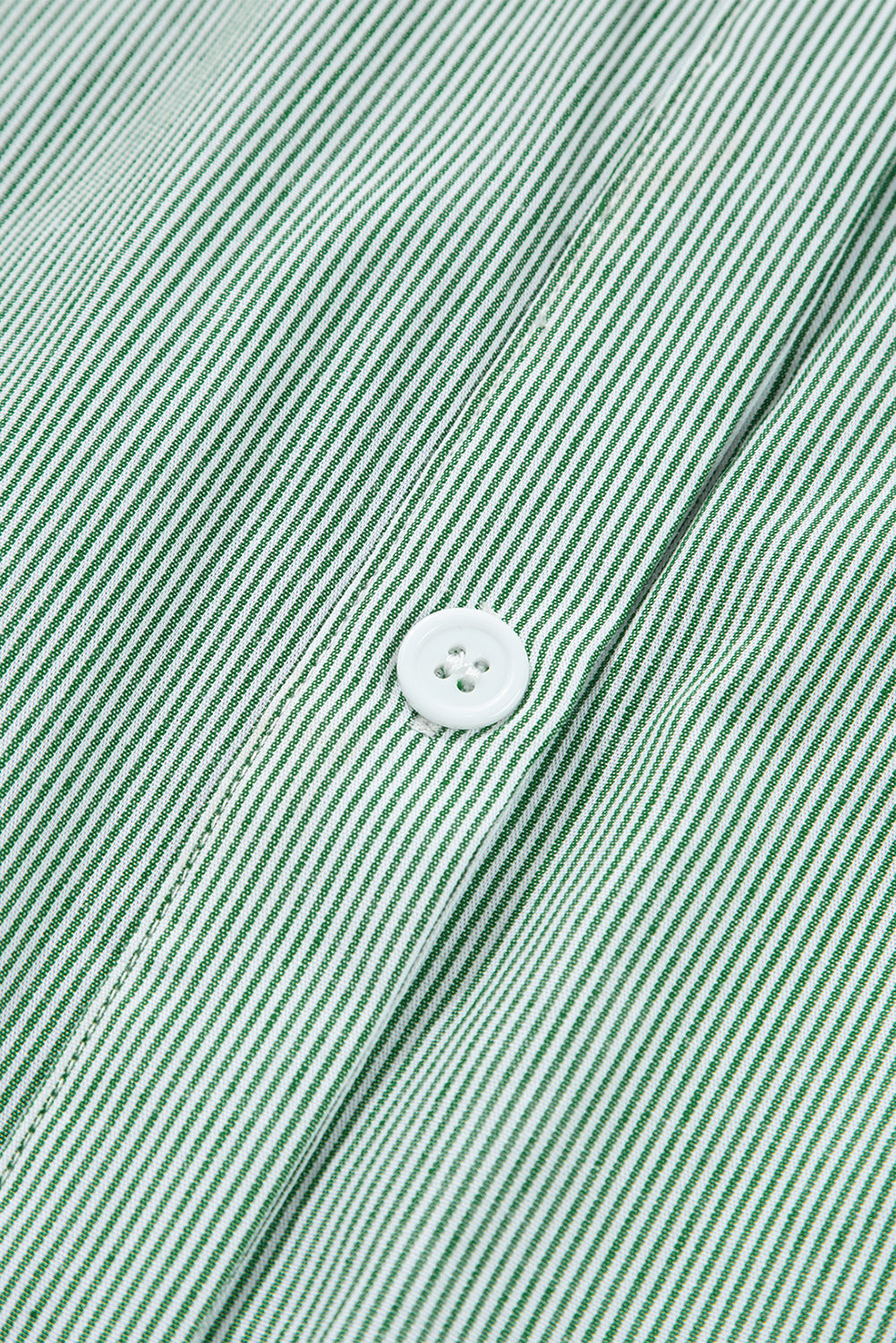 Green Stripe Frilled Sleeveless Collar Front Pocket Button Up Mini Dress eAura