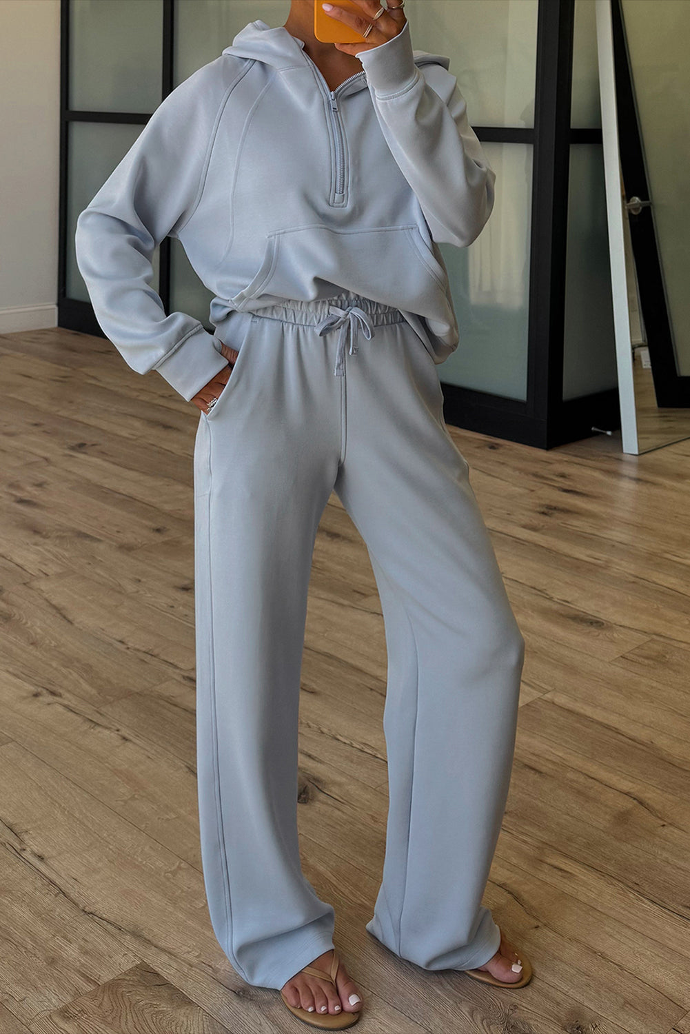 Beau Blue Half Zip Thumbhole Sleeve Hoodie Active Pants 2pcs Outfit Dear-Lover Dropshipping