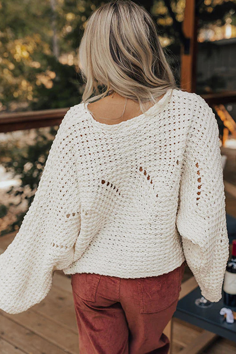 Hollowed Detail Wide Sleeve Baggy Sweater - eAura