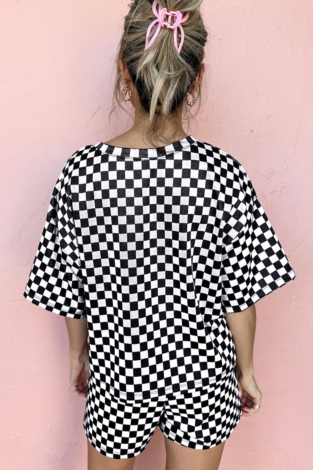 Black Checkered Top and Short Casual 2pcs Set eAura