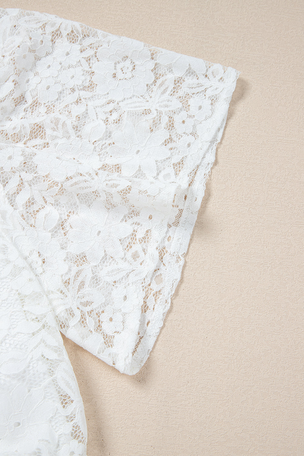 White Short Sleeve Scalloped Floral Lace Peplum Blouse eAura