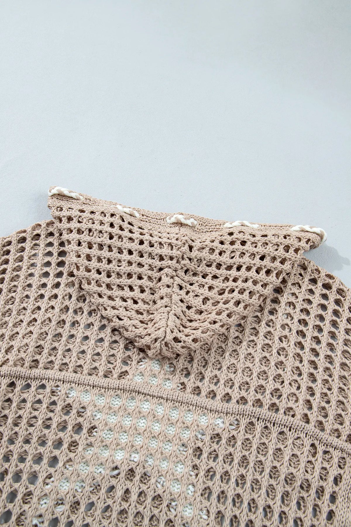 Star Pattern Crochet Hooded Drawstring Sweater – Sage Green
