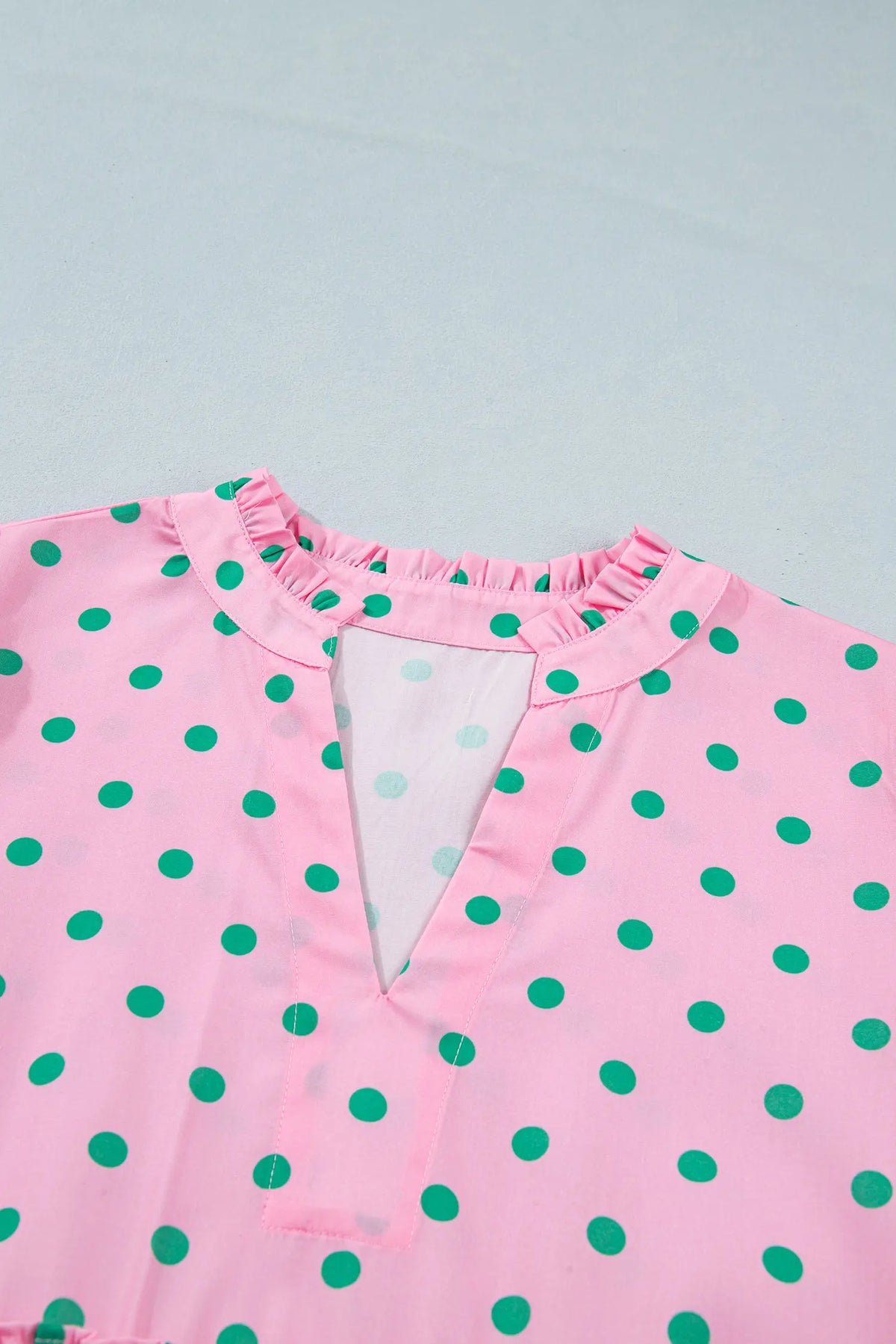 Polka Dot Print V Neck Short Sleeve Tiered Mini Dress – Pink