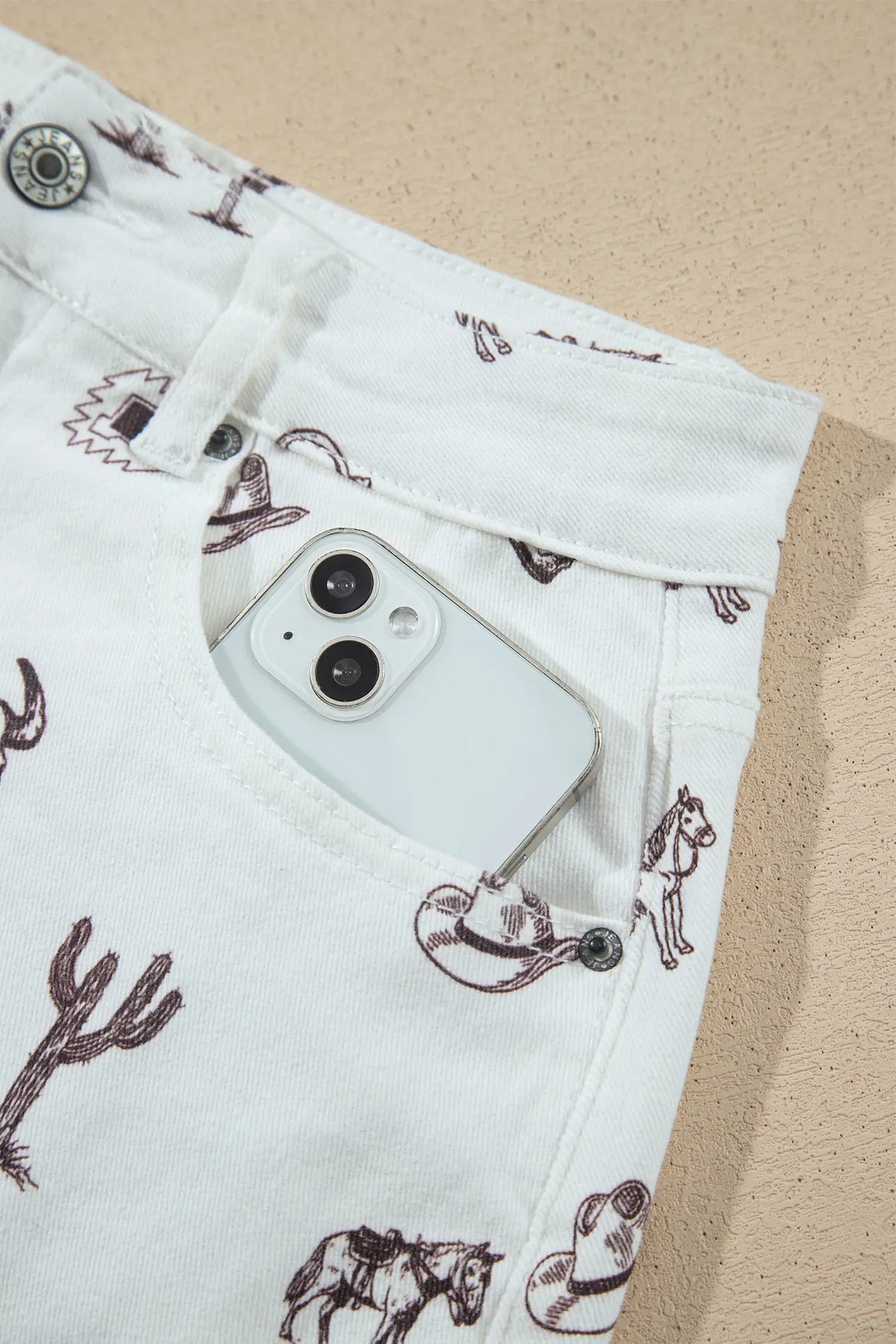 Western Print Cactus Horse Bull Denim Skirt – White