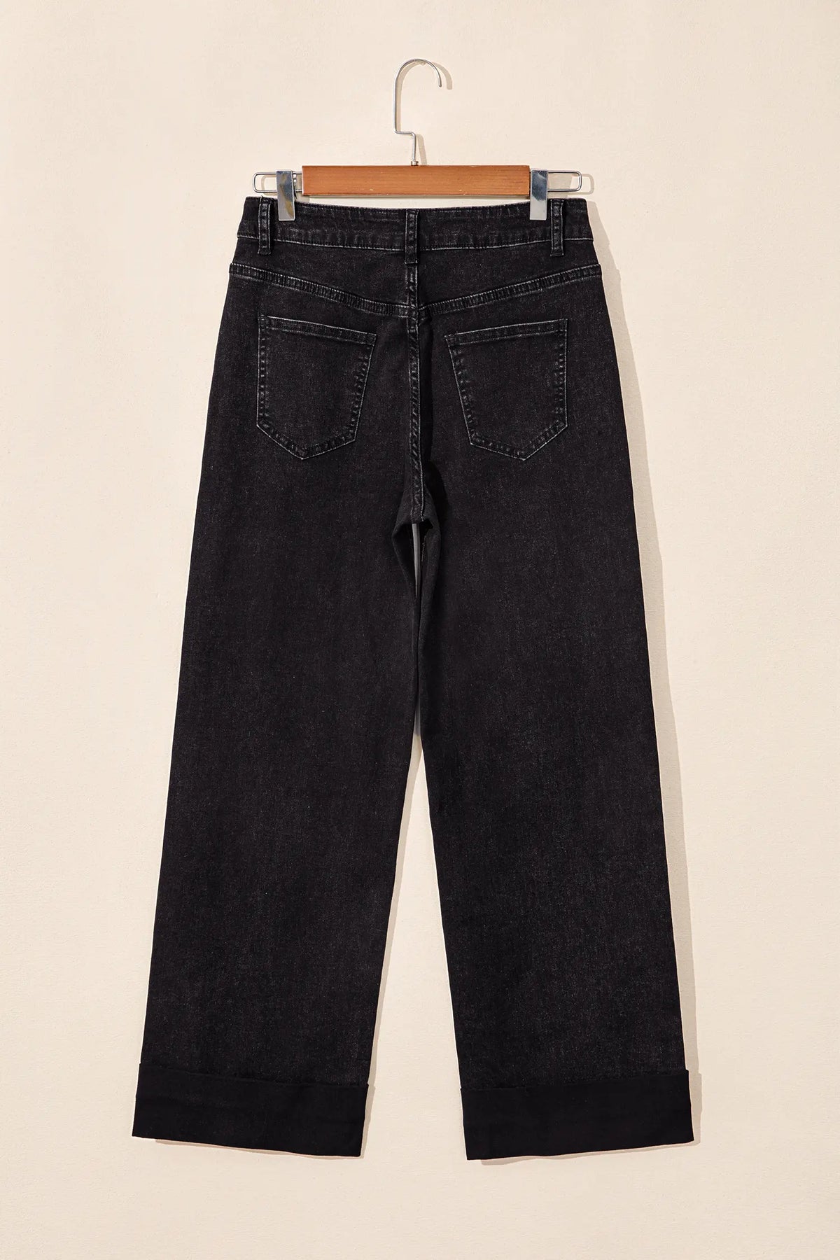 Studded Detail Straight Leg Casual Loose Jeans – Black
