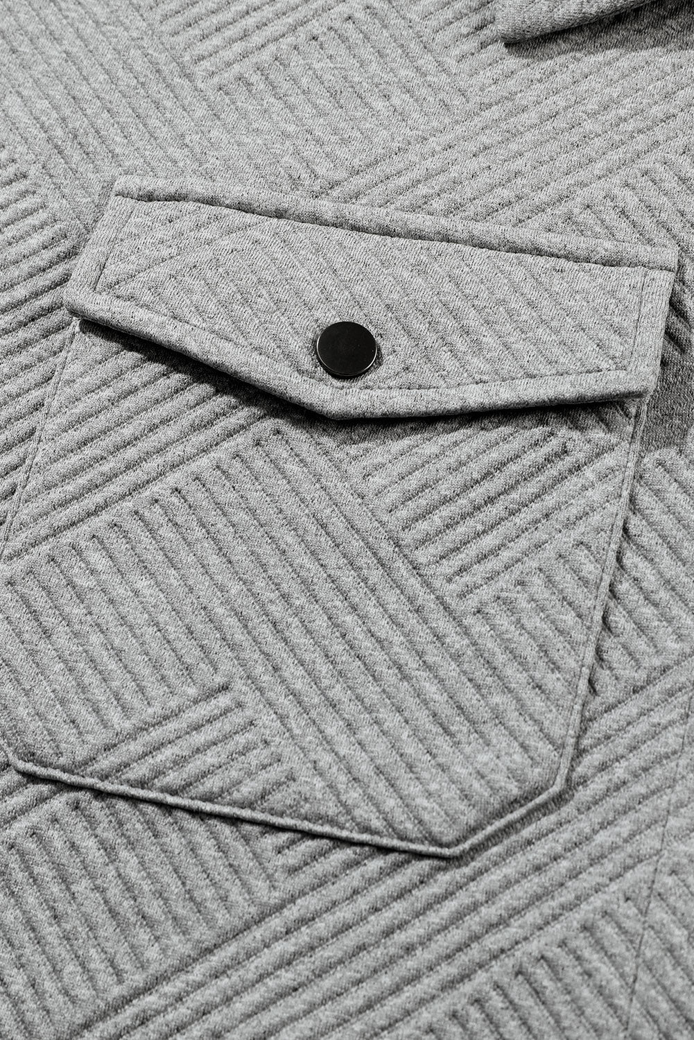 Grey Solid Textured Flap Pocket Buttoned Shacket eAura