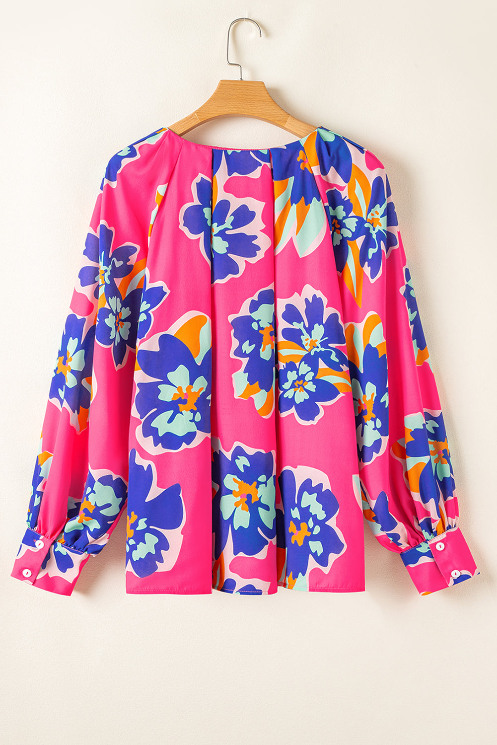 Rose Floral Pattern V Neck Balloon Sleeve Plus Size Blouse BB Fashion Outlet
