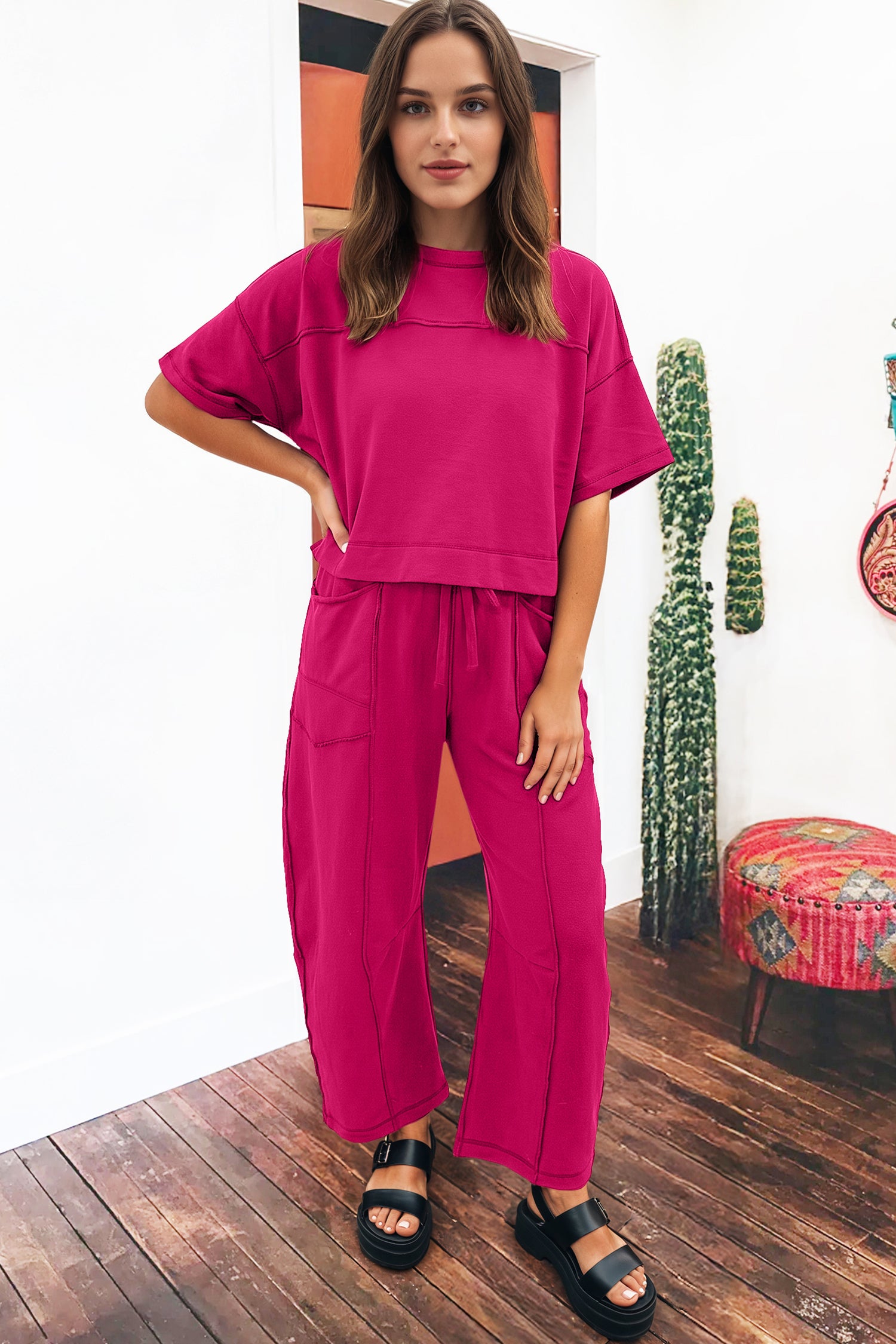 Drop Shoulder Boxy Tee and Barrel Pants Set
