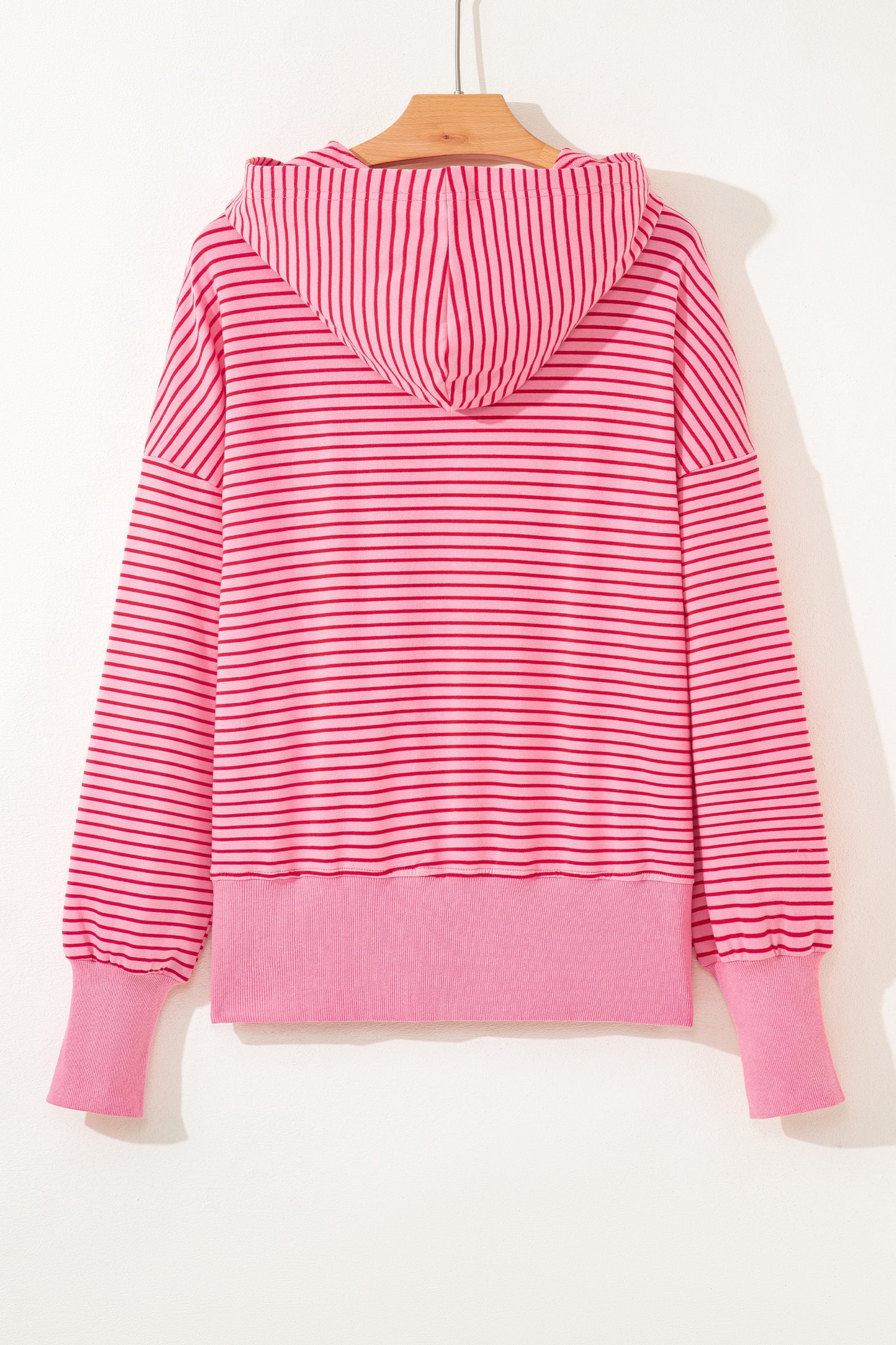Stripe Thumbhole Side Slits Drop Shoulder Loose Fit Hoodie - eAura