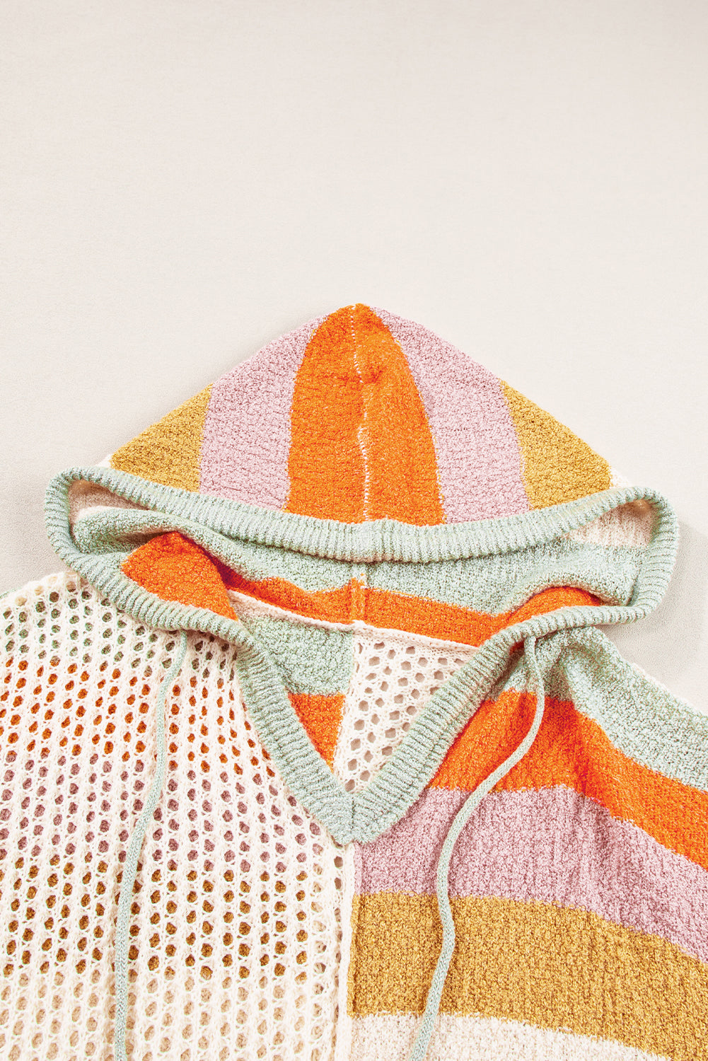 Beige Oversized Colourblock V Neck Hooded Sweater eAura