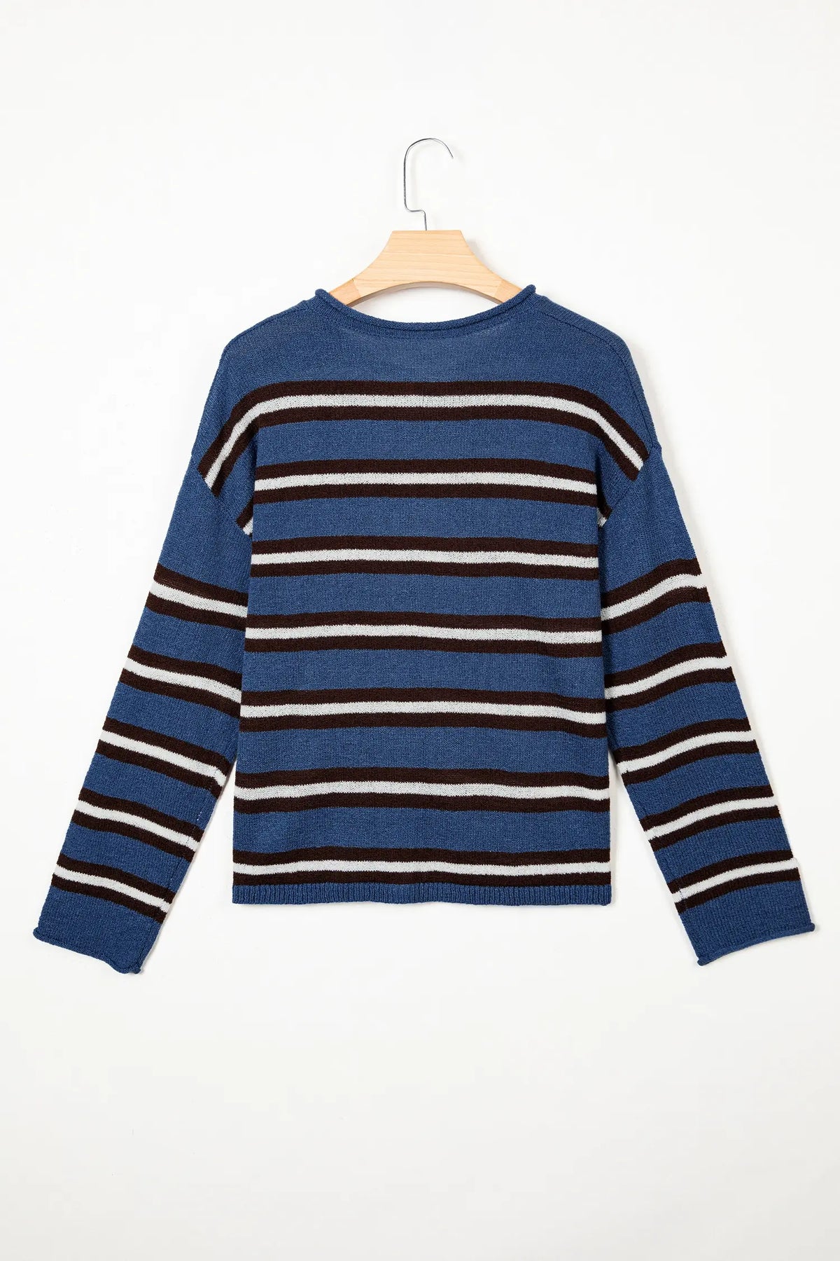 Striped Drop Shoulder Button Cardigan – Blue Stripe
