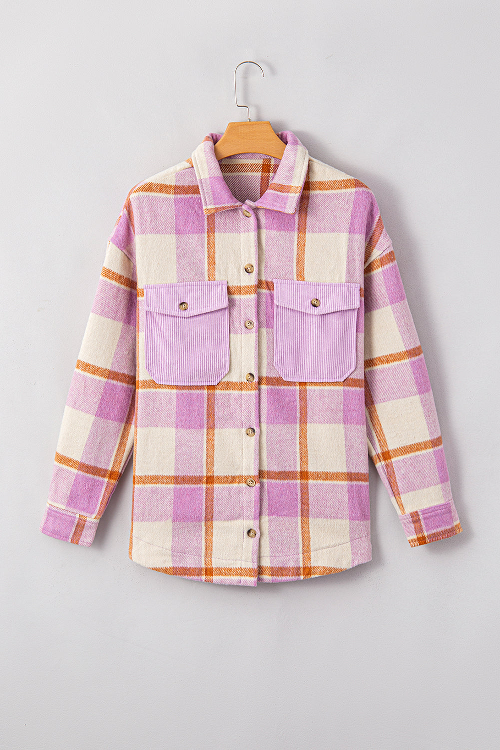 Purple Corduroy Pockets Brushed Checkered Shacket Beagle Boutique Fashion Outlet