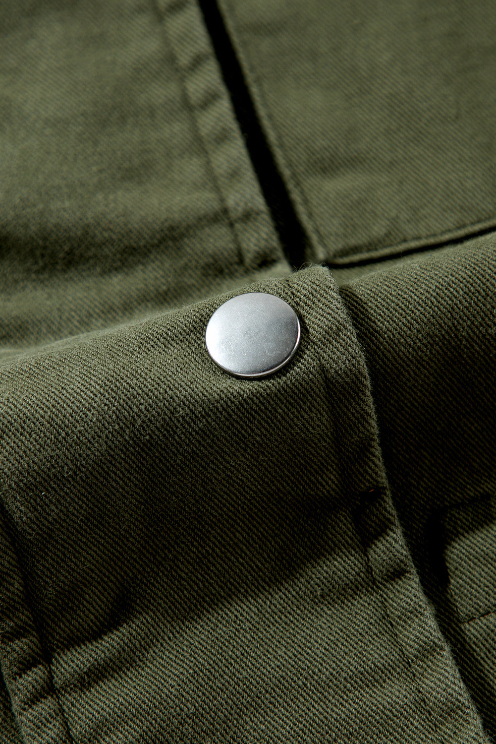 Moss Green Snap Button Zipper Tight Waist Collared Jacket eAura